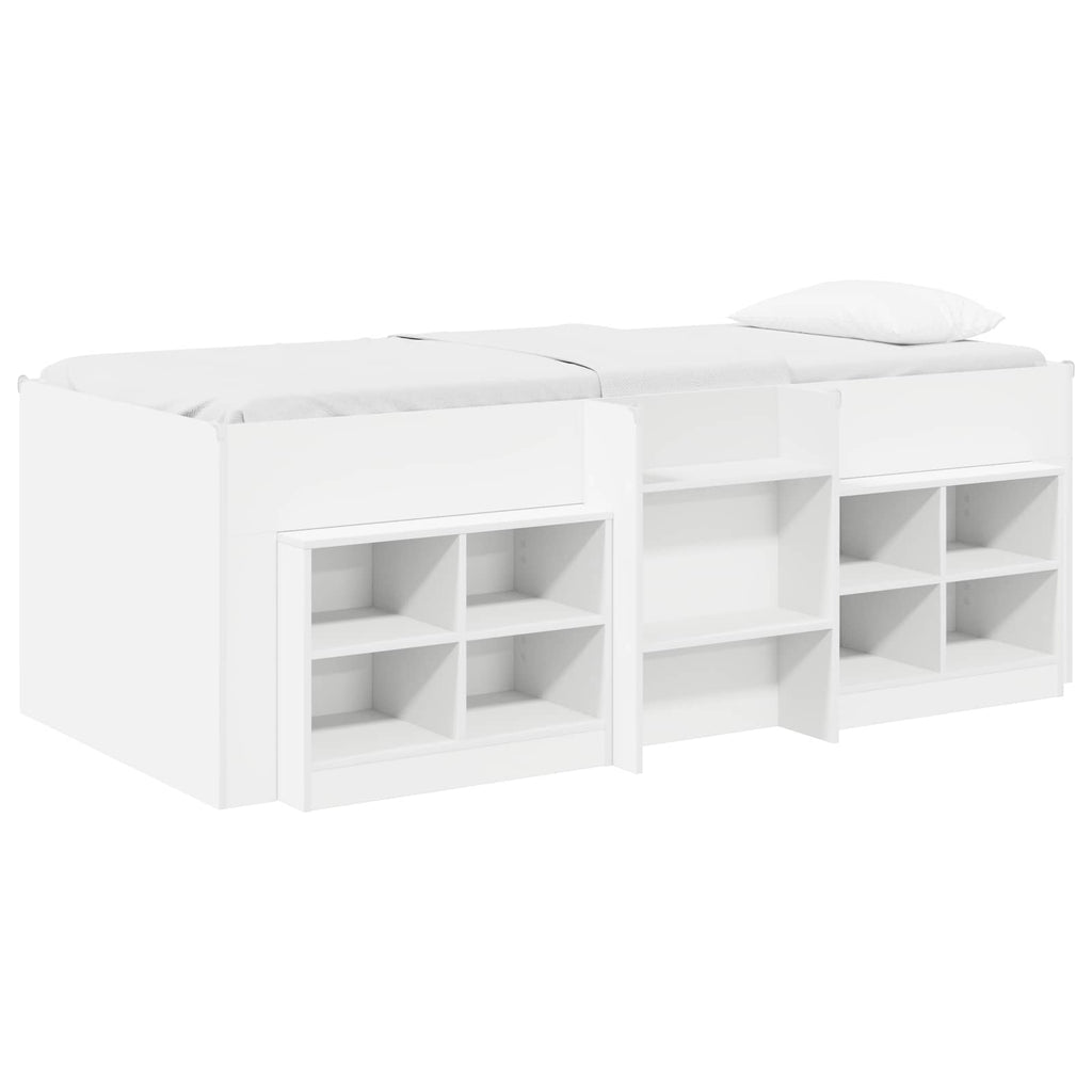 vidaXL Loft Bettgestell mit Schrank mit Regal 3 pcs Weiß Holzwerkstoff