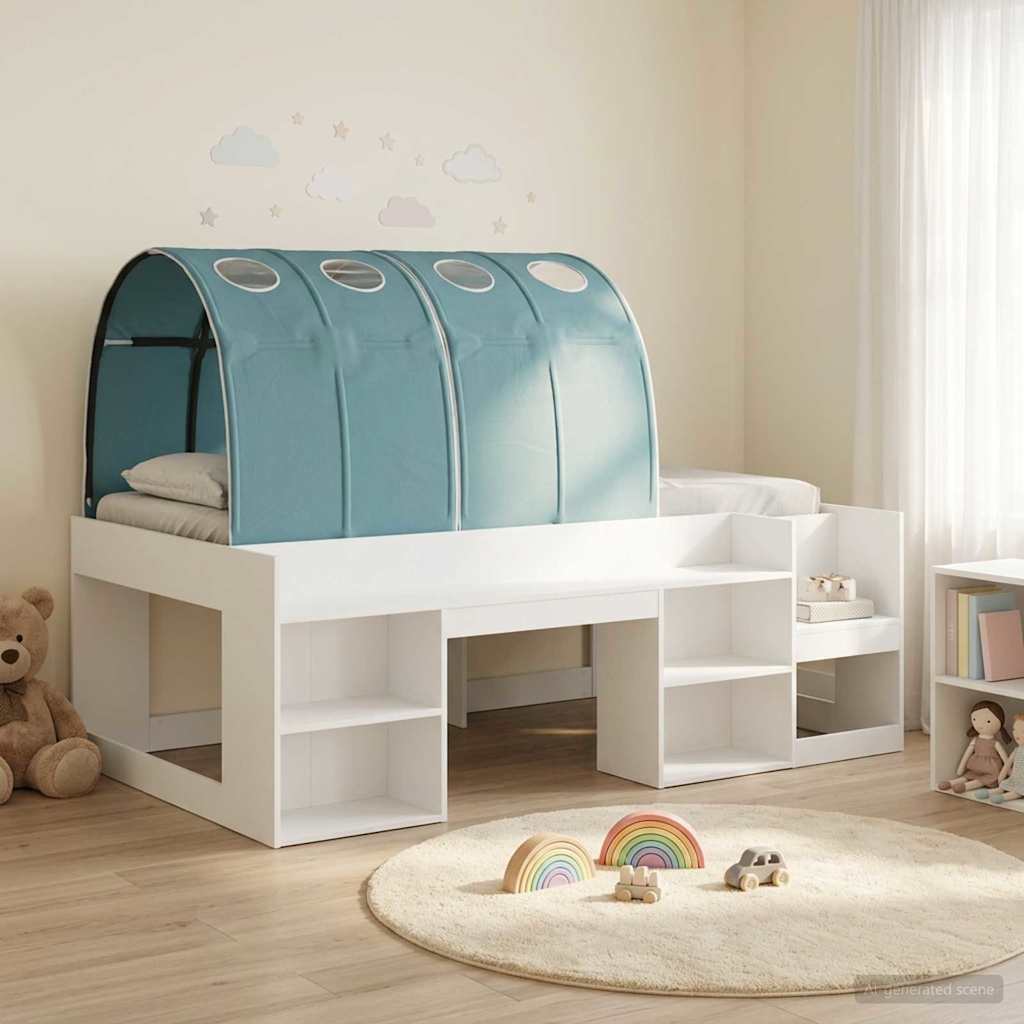 vidaXL Bettgestell mit Tunnel 3 pcs Weiß und Hellblau Holzwerkstoff