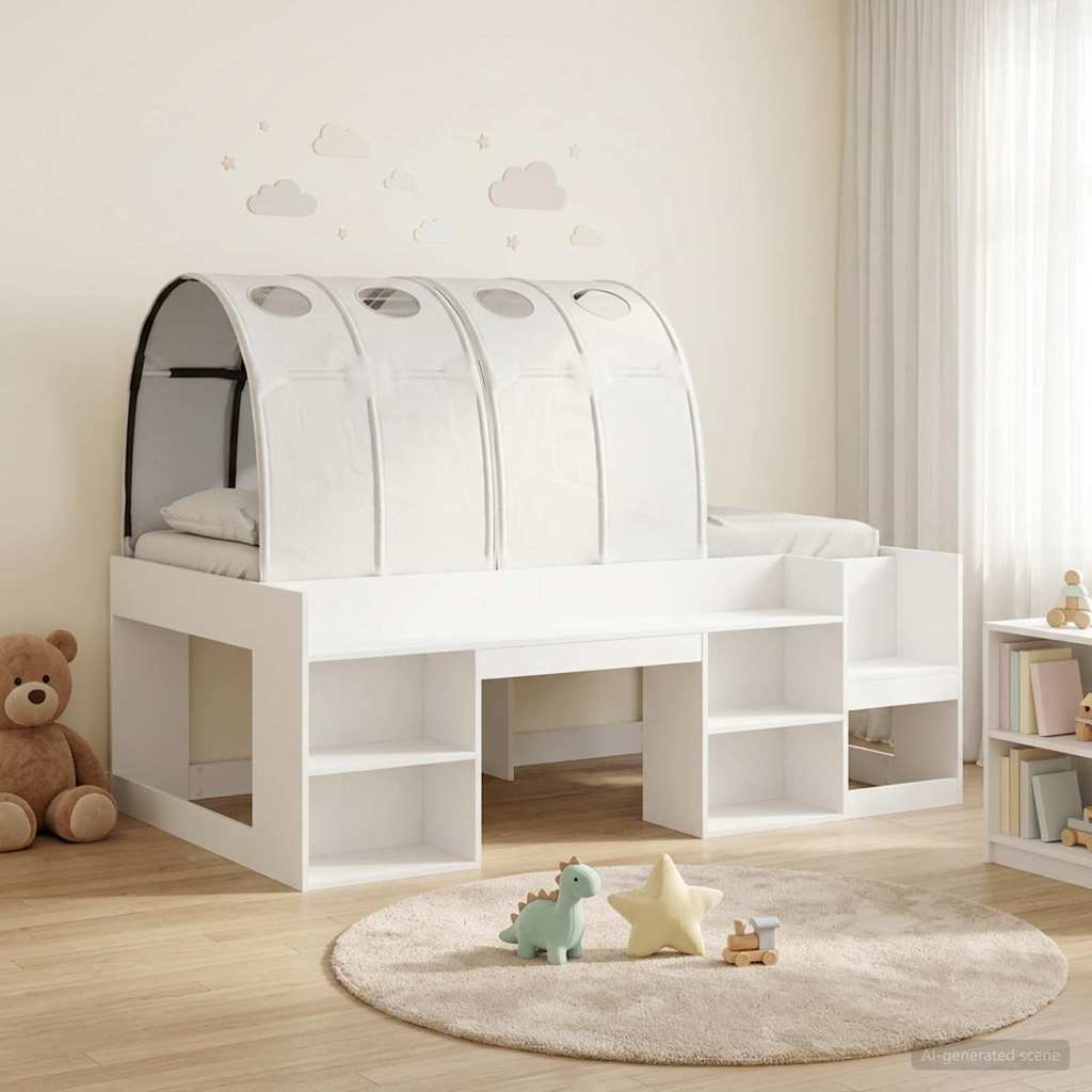 vidaXL Bettgestell mit Tunnel mit Regal 3 pcs Weiß Holzwerkstoff
