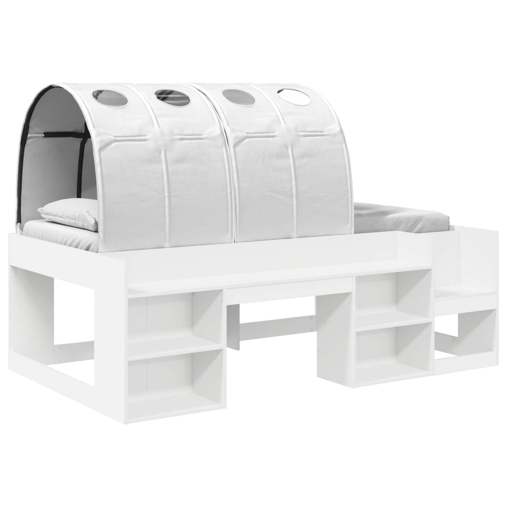 vidaXL Bettgestell mit Tunnel mit Regal 3 pcs Weiß Holzwerkstoff
