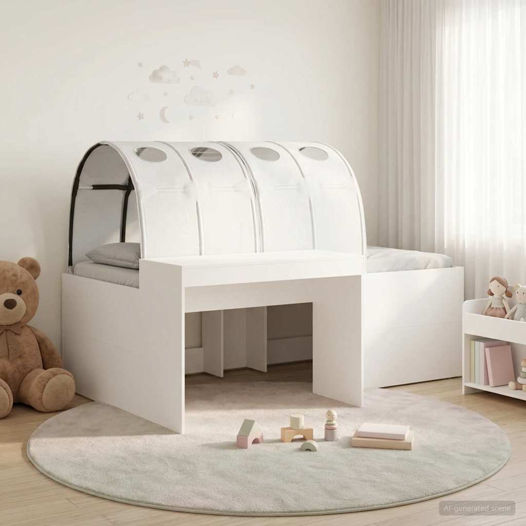 vidaXL Bettrahmen mit Tunnel mit Regal 3 pcs Weiß Holzwerkstoff