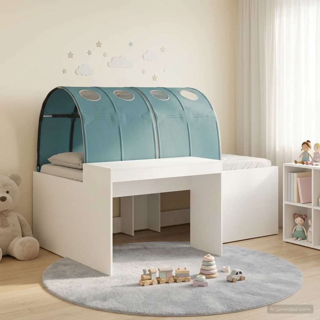 vidaXL Hochbett mit Schreibtisch für Kinder Weiß und Hellblau