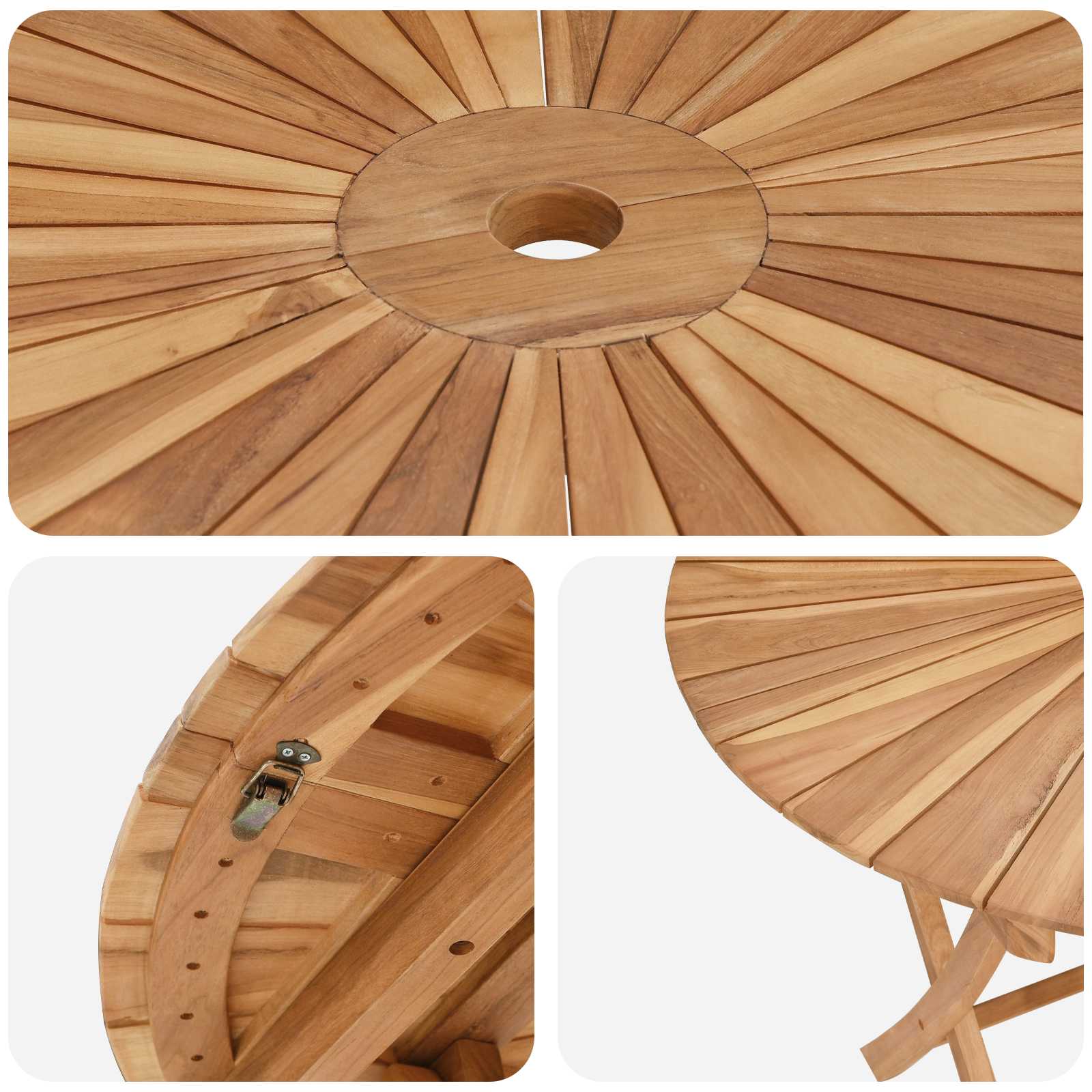 vidaXL Klappbarer Gartentisch Natur Ø 110 x 75 cm Teak-Massivholz