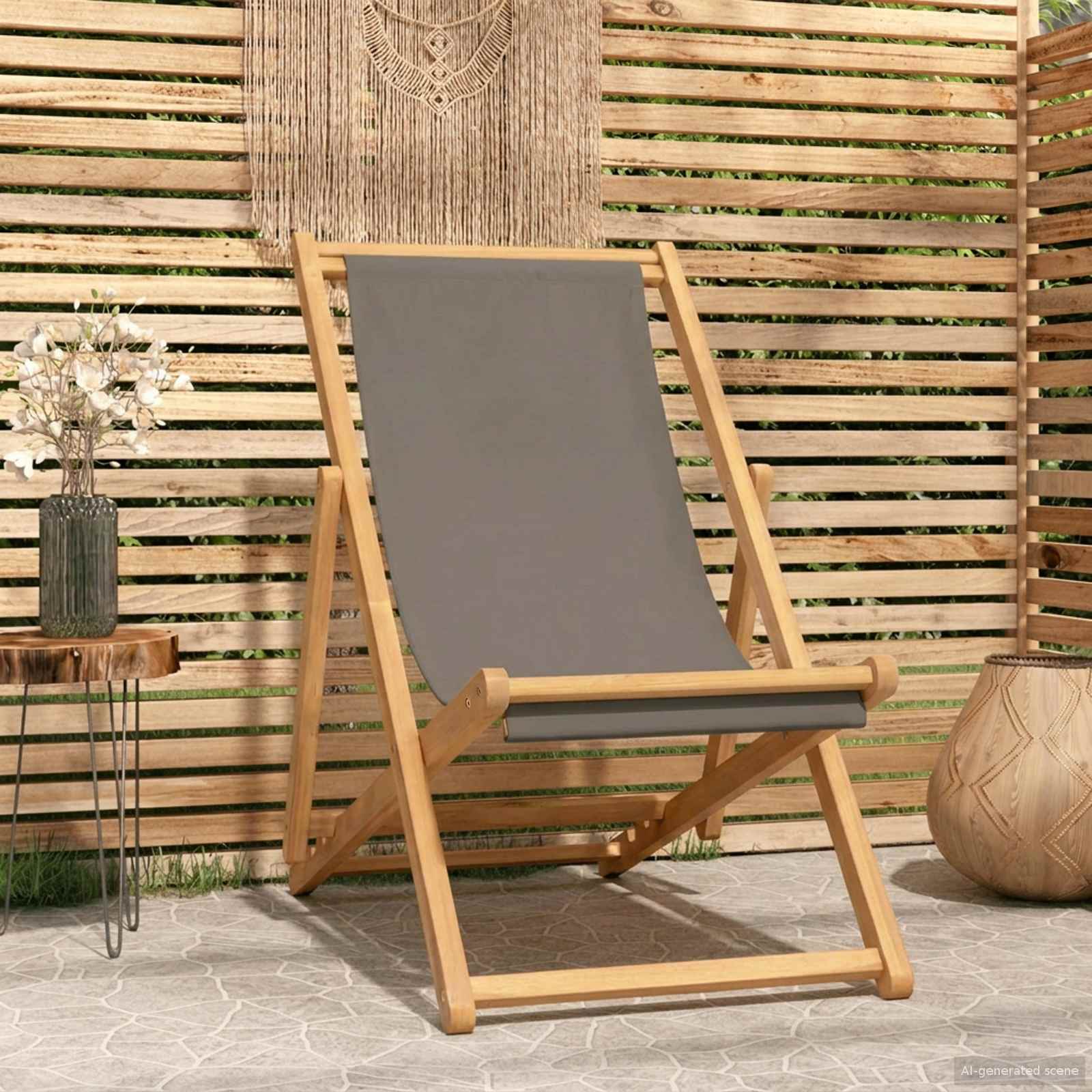 vidaXL Liegestuhl Taupe Massivholz Teak