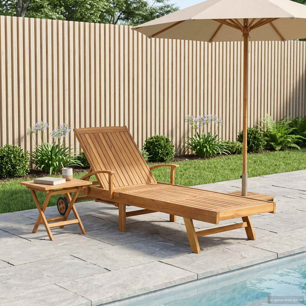 vidaXL Sonnenliege mit Tisch Braun Massivholz Teak