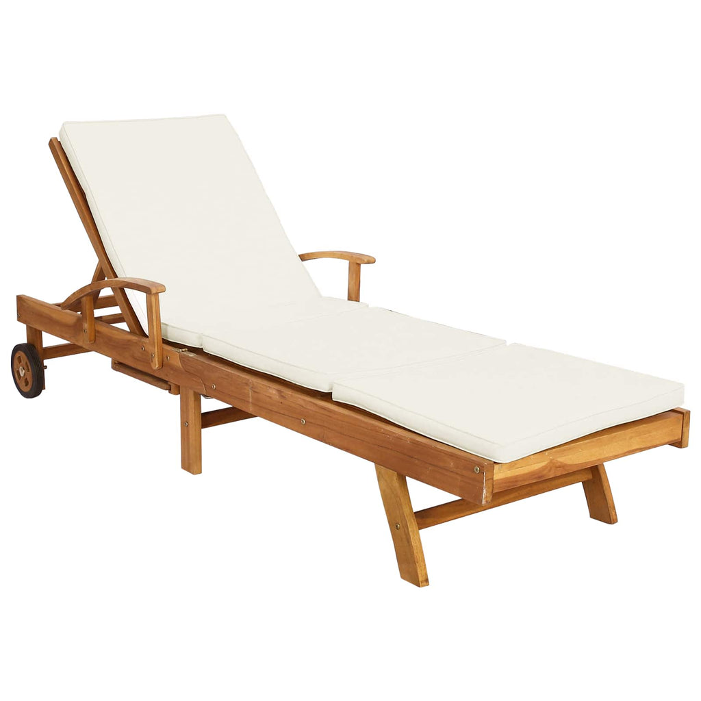 vidaXL Sonnenliege 1-Person Braun und Creme Massivholz Teak