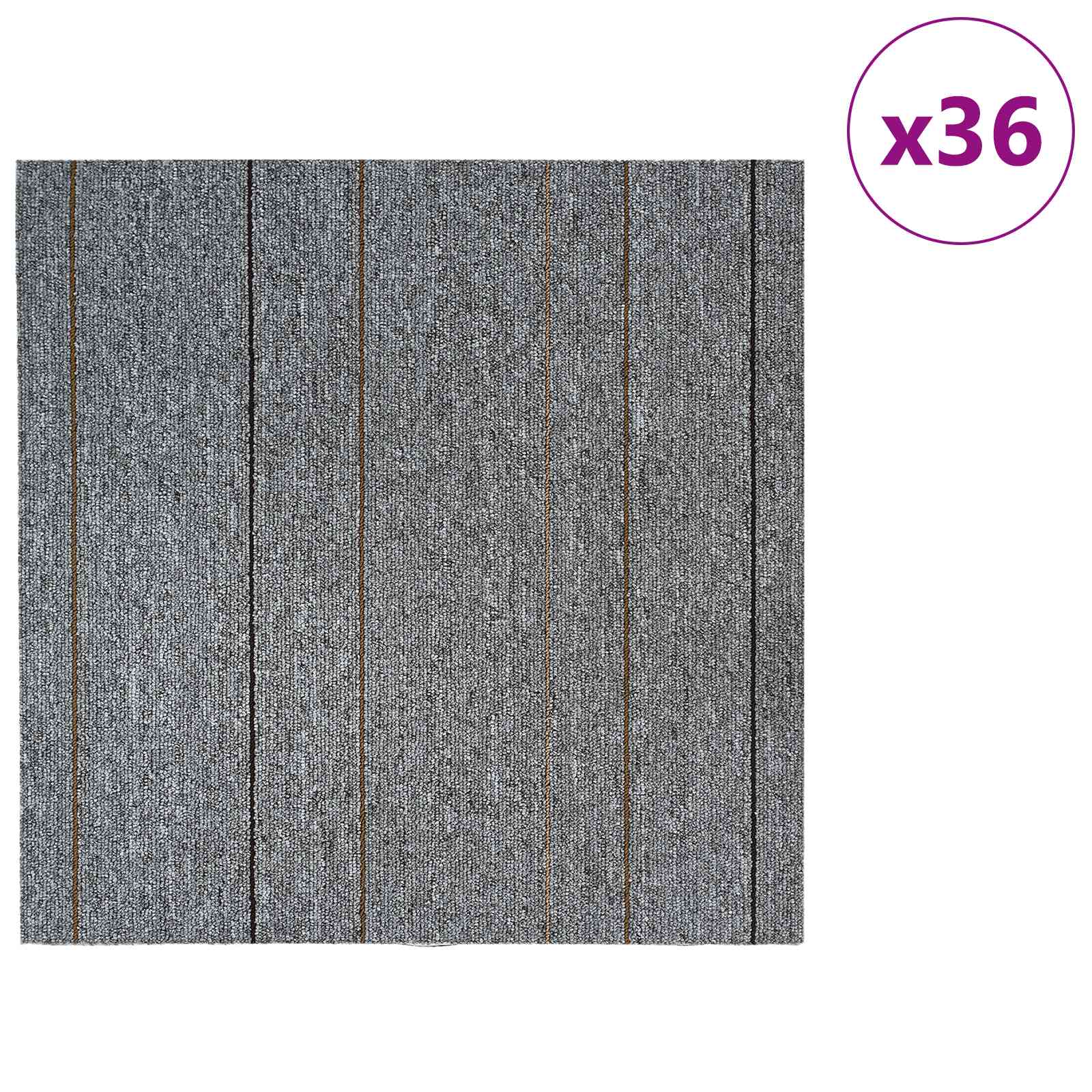 vidaXL Teppichfliese Hellgrau mit Streifen 50 x 50 cm 36 pcs