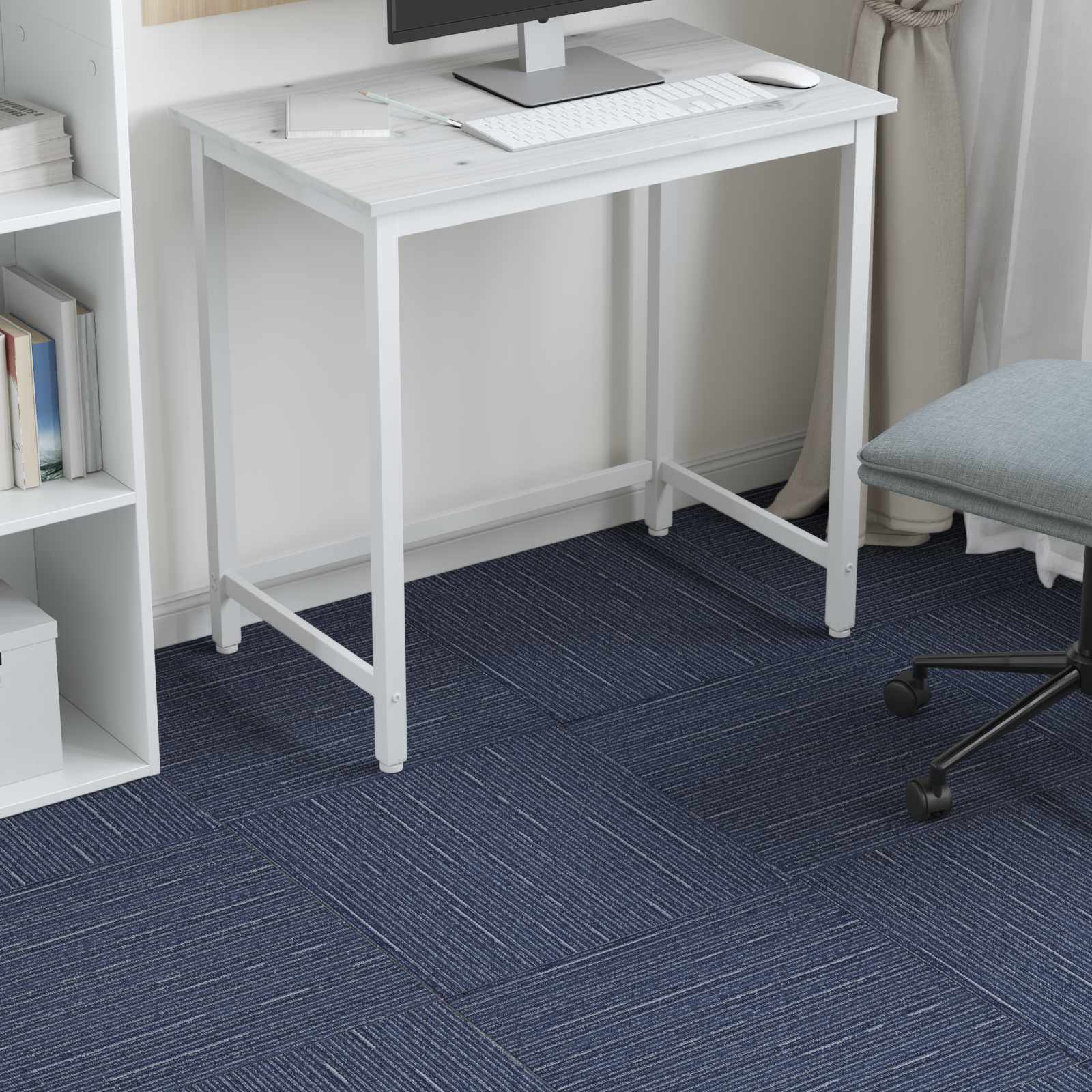 vidaXL Teppichfliese Gestreift Blau 50 x 50 cm 36 pcs PP und Bitumen