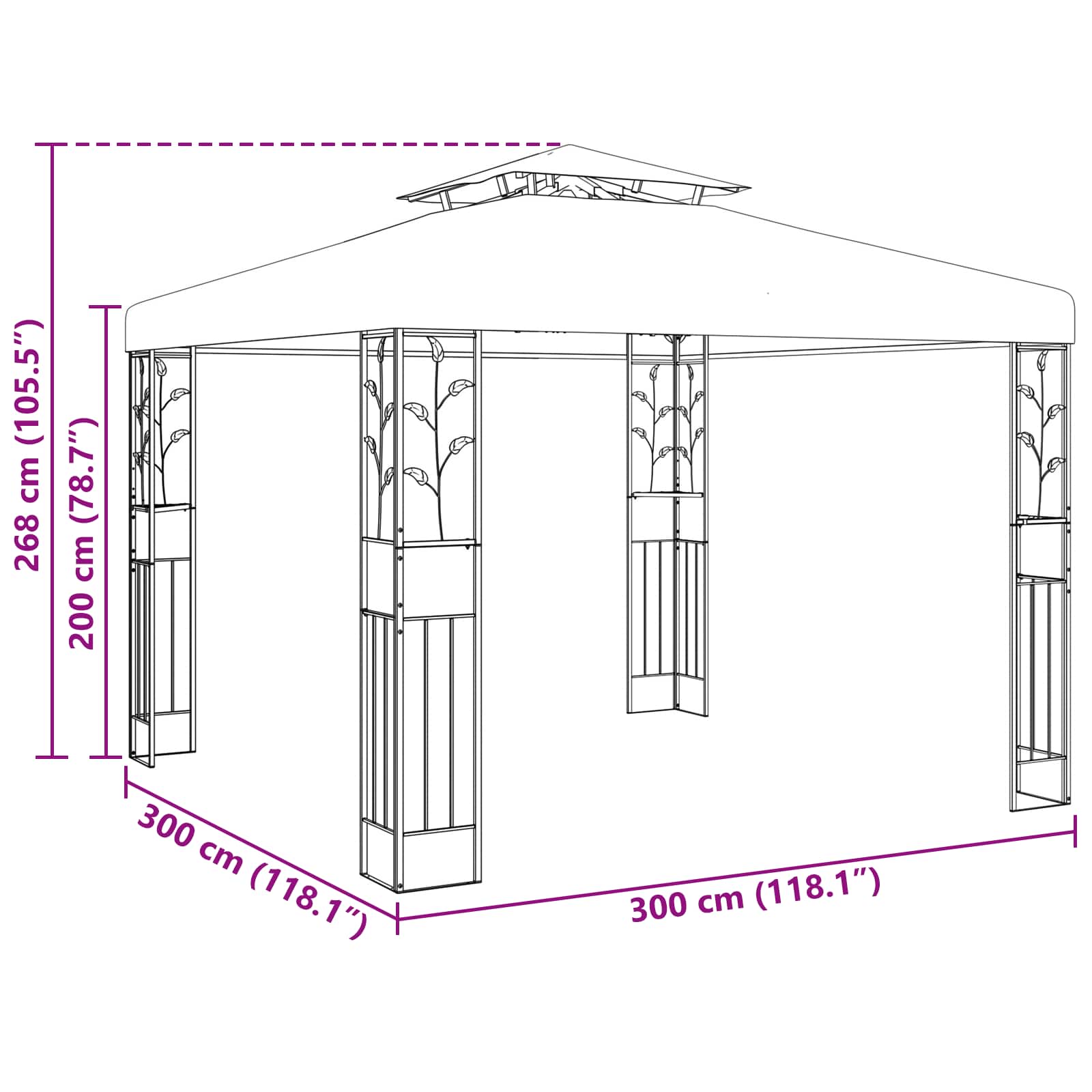 vidaXL Pavillon 3 x 3 x 2,68 m Grün Polyester und Stahl