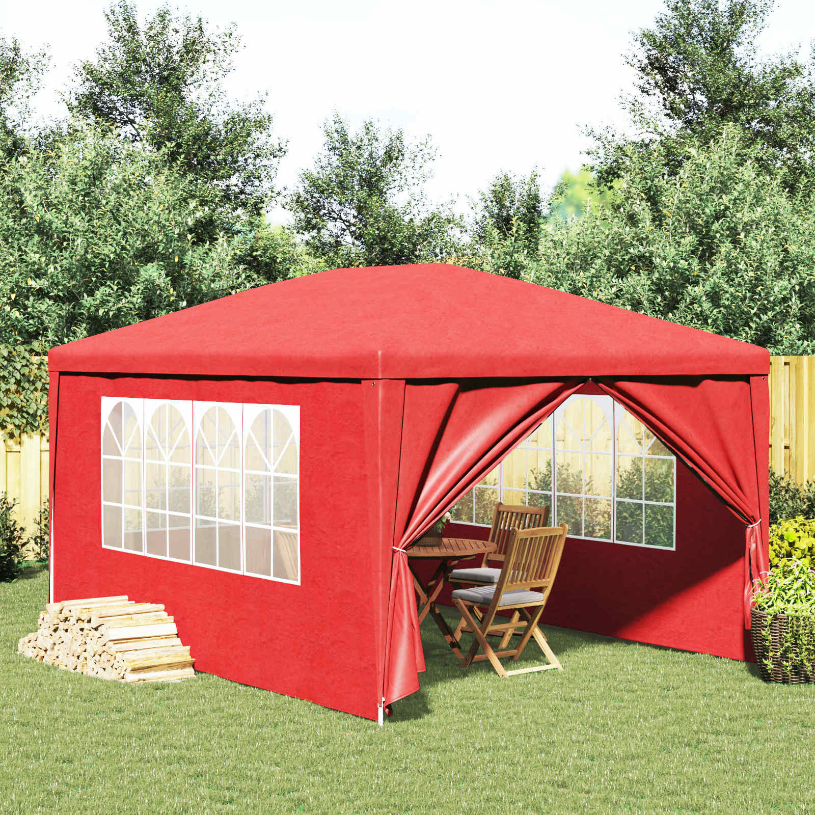 vidaXL Party-Zelt 400 x 300 x 255 cm Rot PE und Stahl
