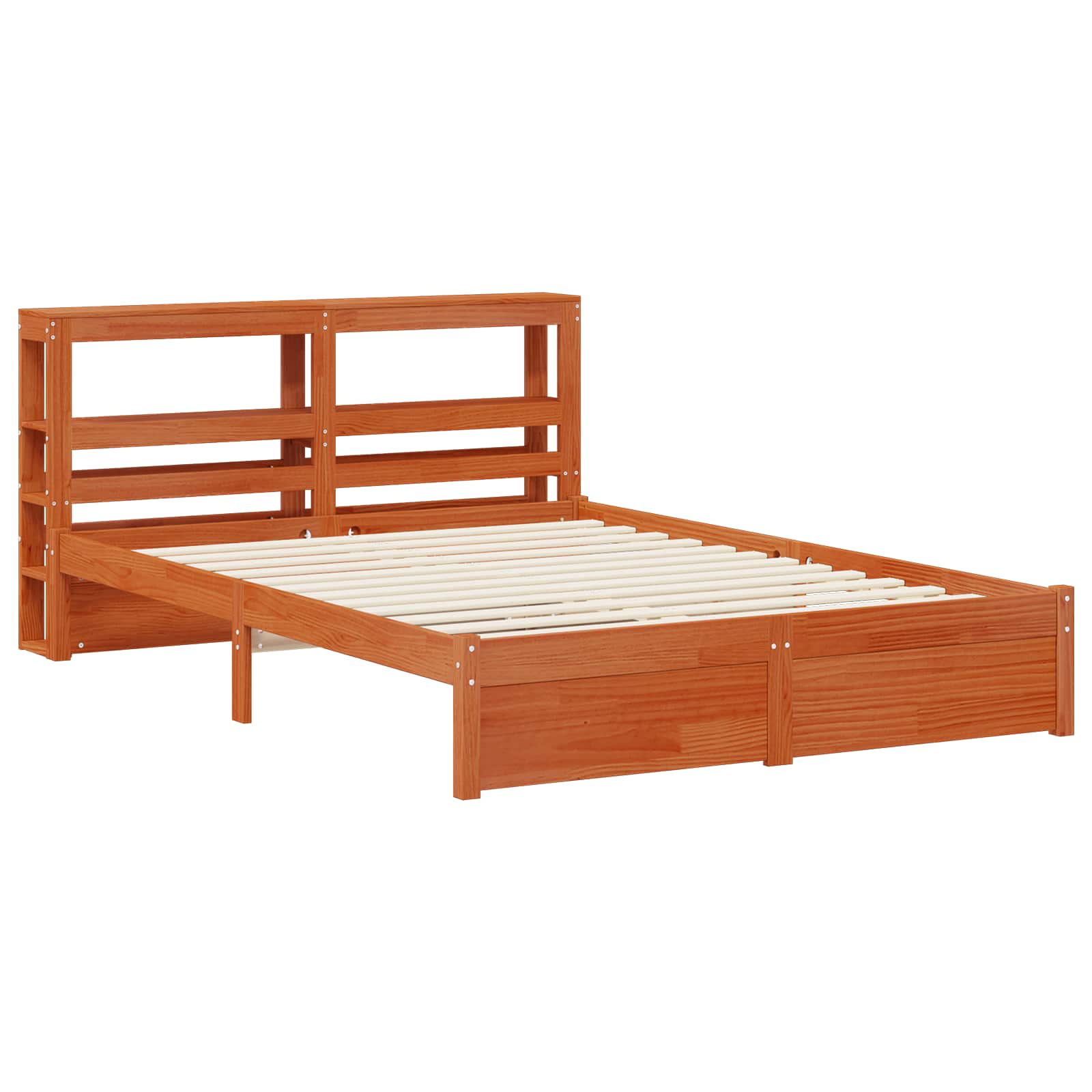 vidaXL Bettrahmen mit Kopfteil Wachsbraun Massivholz Kiefer