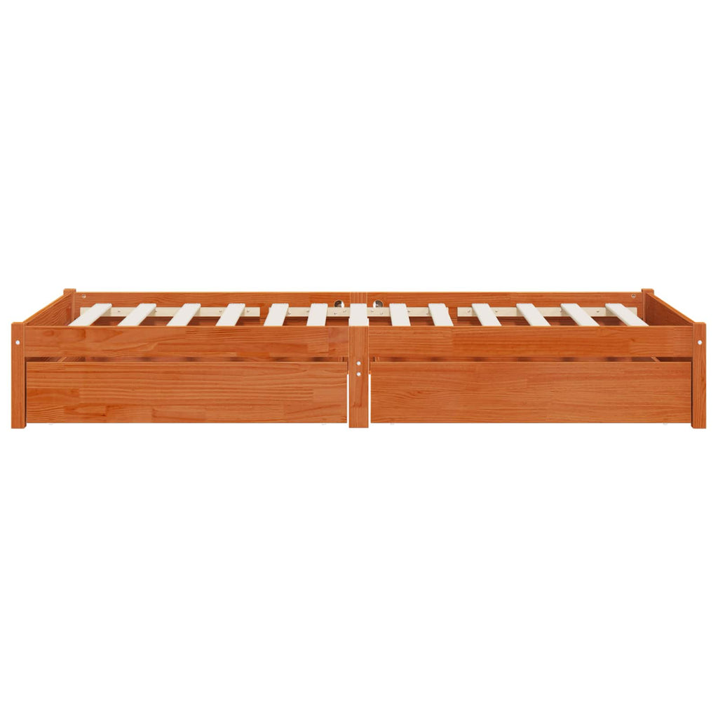 vidaXL Bettrahmen mit Schubladen 3 pcs Wachsbraun Kiefernholz