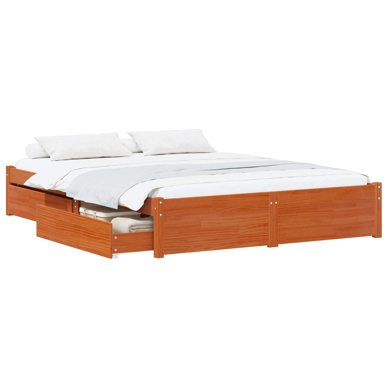 vidaXL Bettrahmen mit Schubladen mit Speicher Massivholz Kiefer