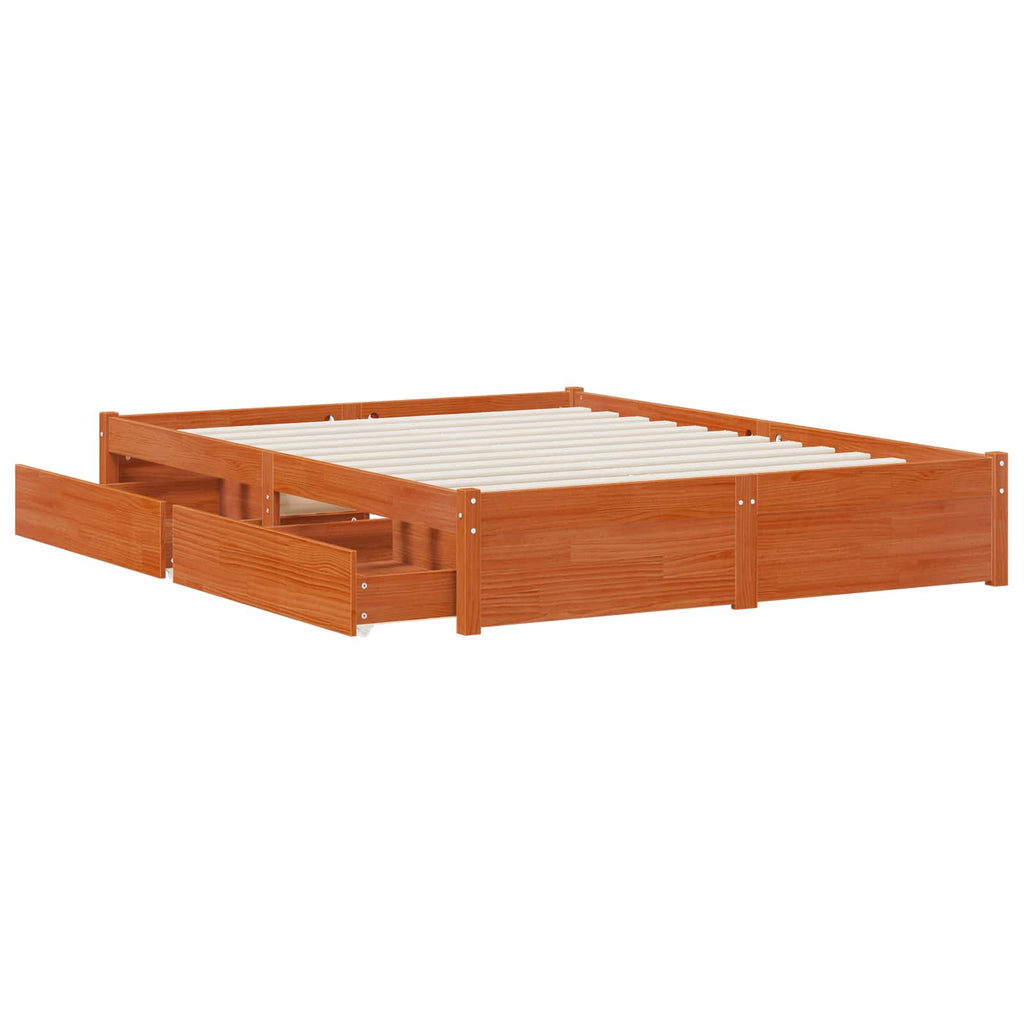 vidaXL Bettrahmen mit Schubladen mit Speicher Massivholz Kiefer