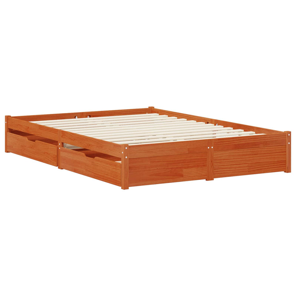 vidaXL Bettrahmen mit Schubladen Wachsbraun Massivholz Kiefer