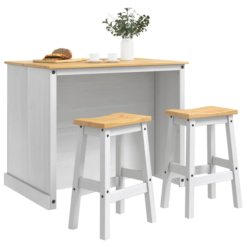 vidaXL Kücheninsel Set 3 pcs Weiß und Honigwachs Massiv-Kiefer
