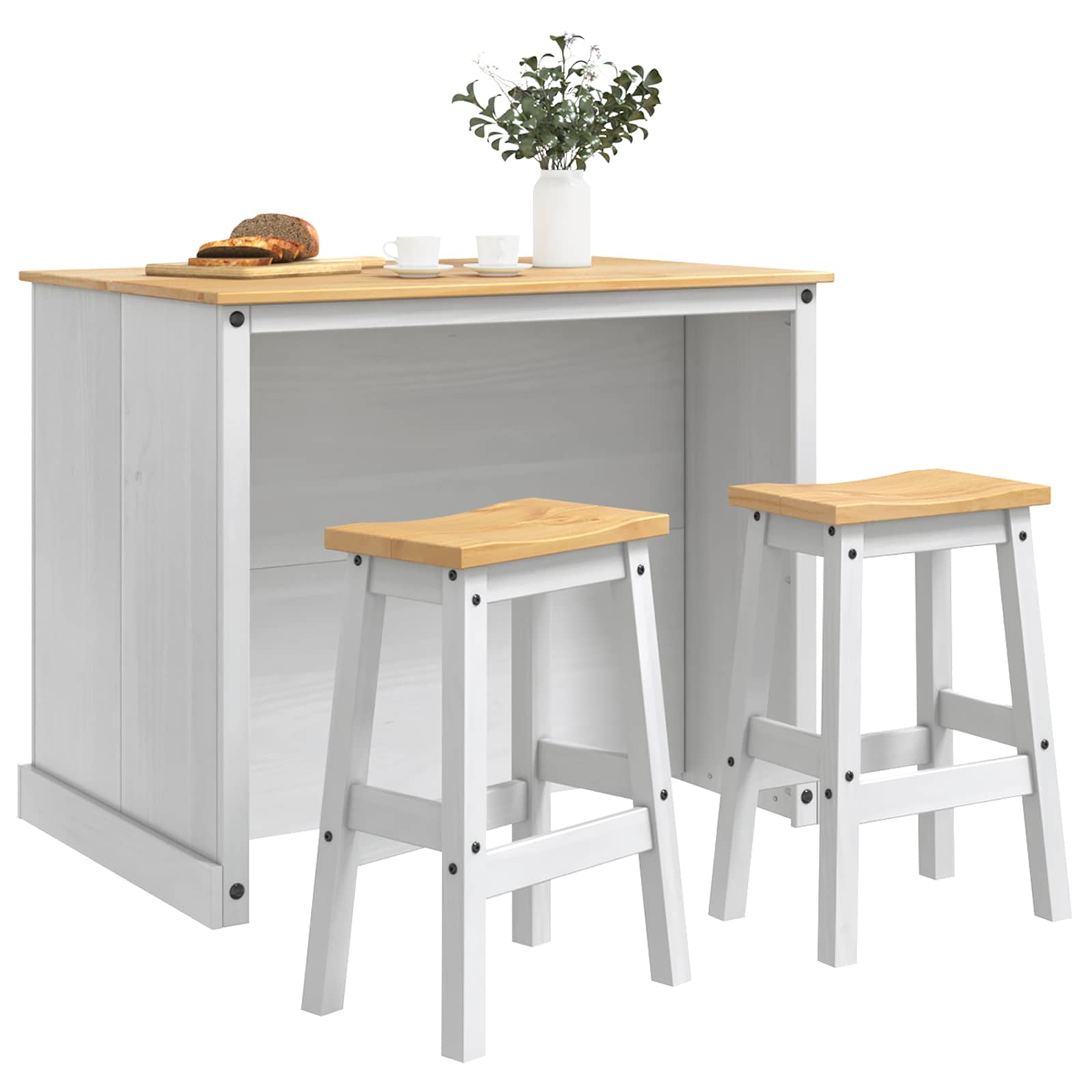 vidaXL Kücheninsel Set 3 pcs Weiß und Honigwachs Massiv-Kiefer