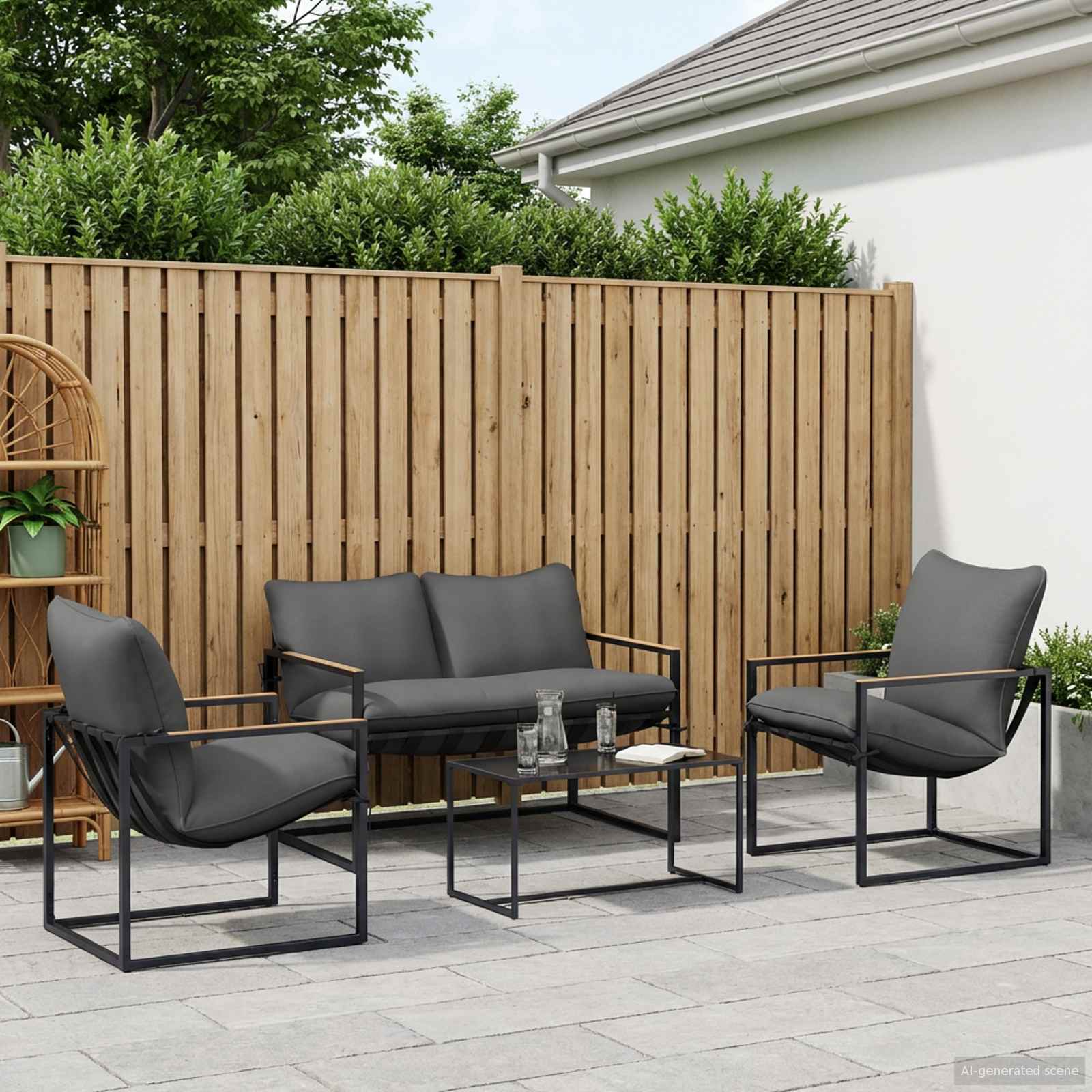 vidaXL Gartensofa-set 4 pcs Schwarz und Anthrazit Stahl