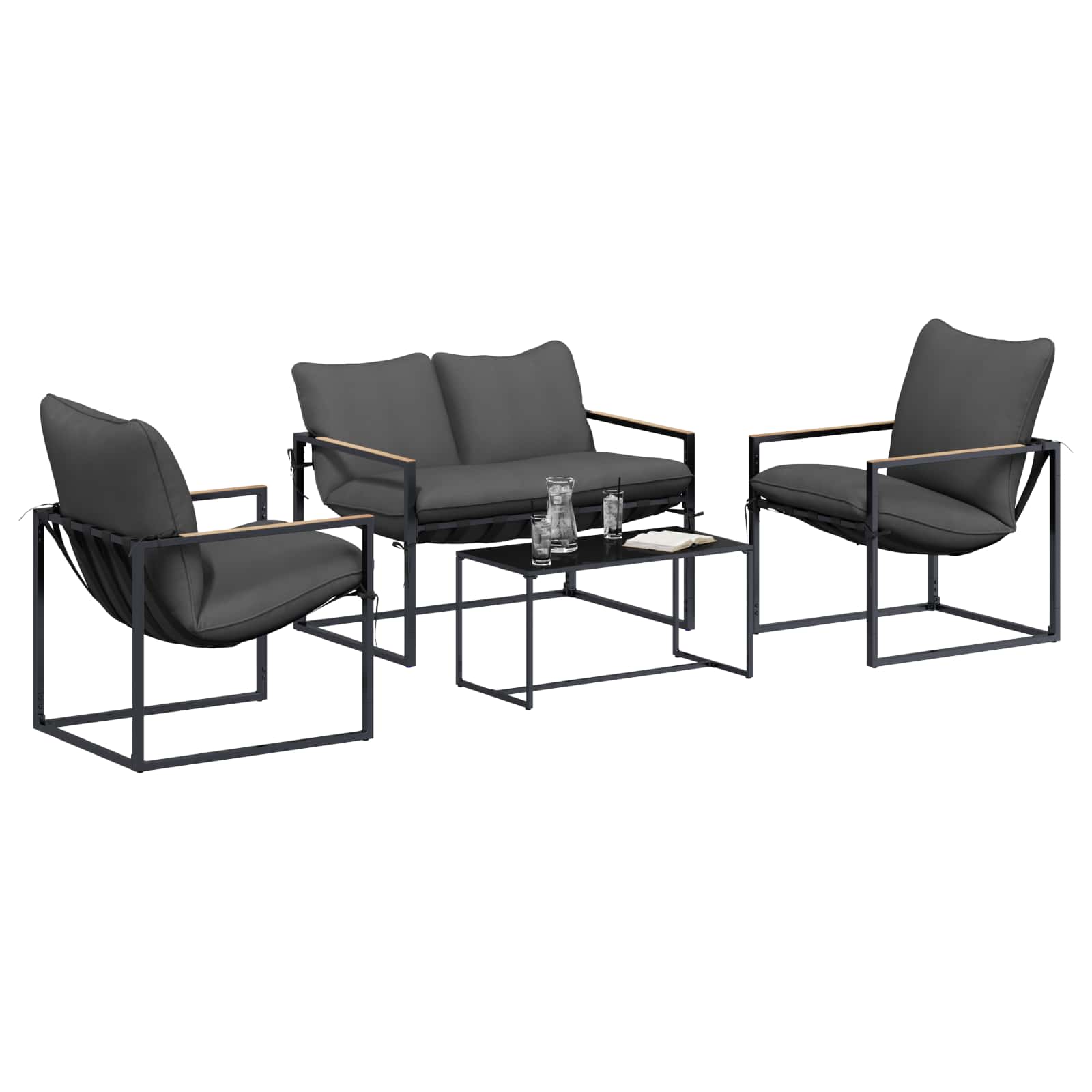 vidaXL Gartensofa-set 4 pcs Schwarz und Anthrazit Stahl