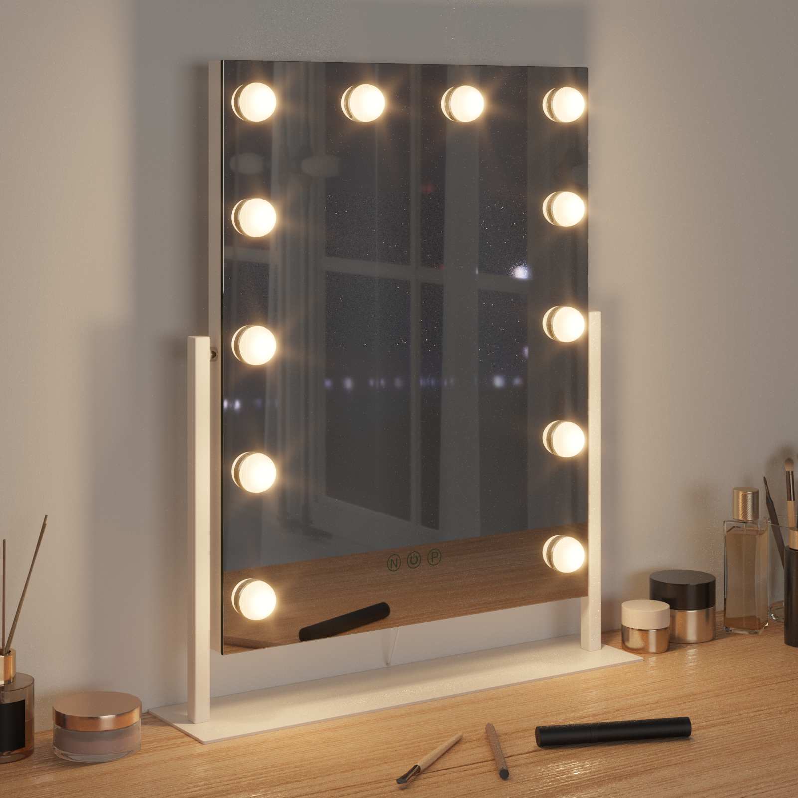 vidaXL LED Schminkspiegel Weiß 44 x 10 x 53 cm Glas und Stahl