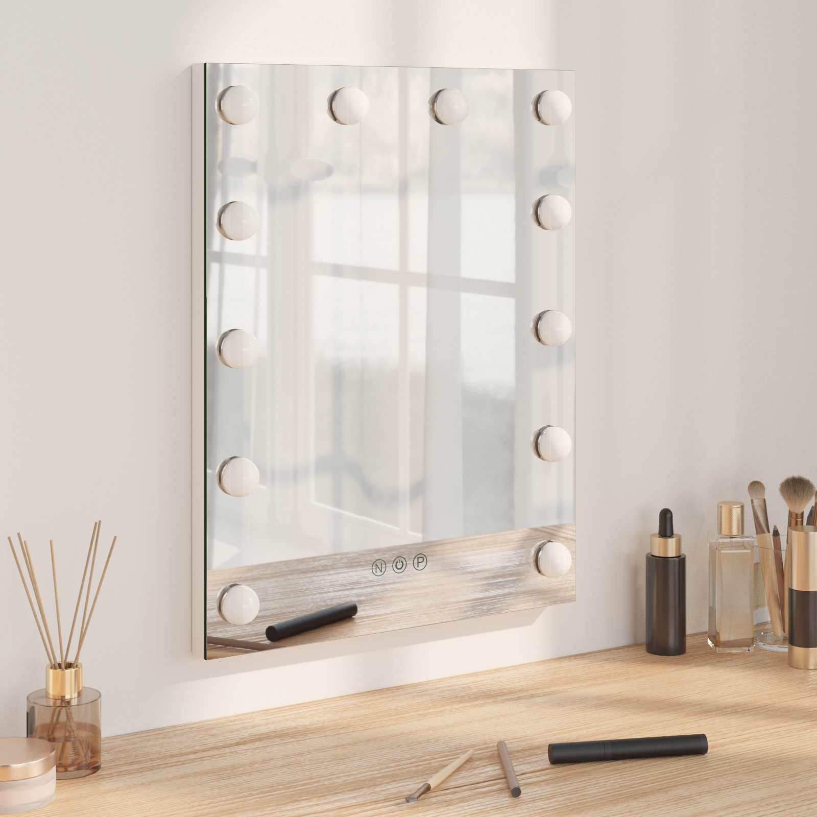 vidaXL LED Schminkspiegel Weiß 44 x 10 x 53 cm Glas und Stahl