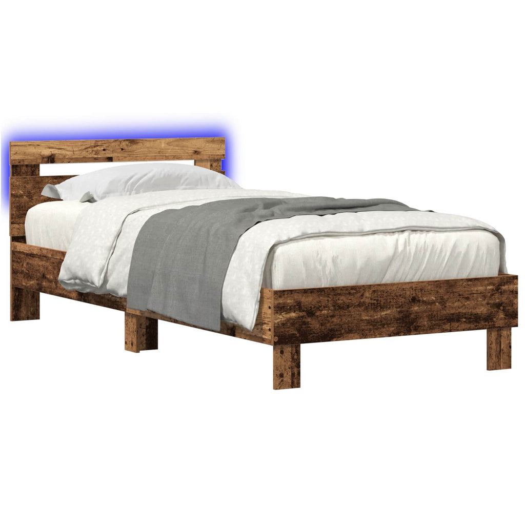 vidaXL Bettgestell mit LED Altholz 80 x 200 cm Holzwerkstoff
