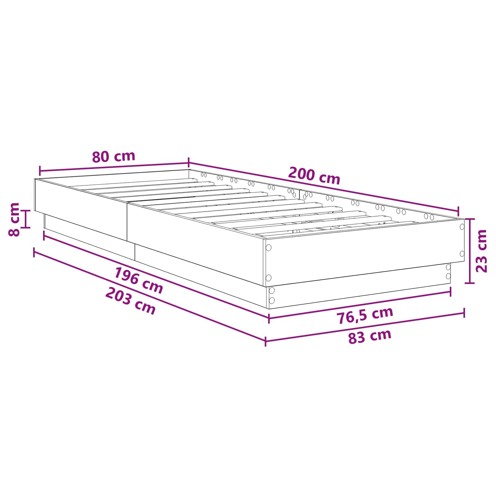vidaXL Bodenbettgestell Altholz 80 x 200 cm Holzwerkstoff