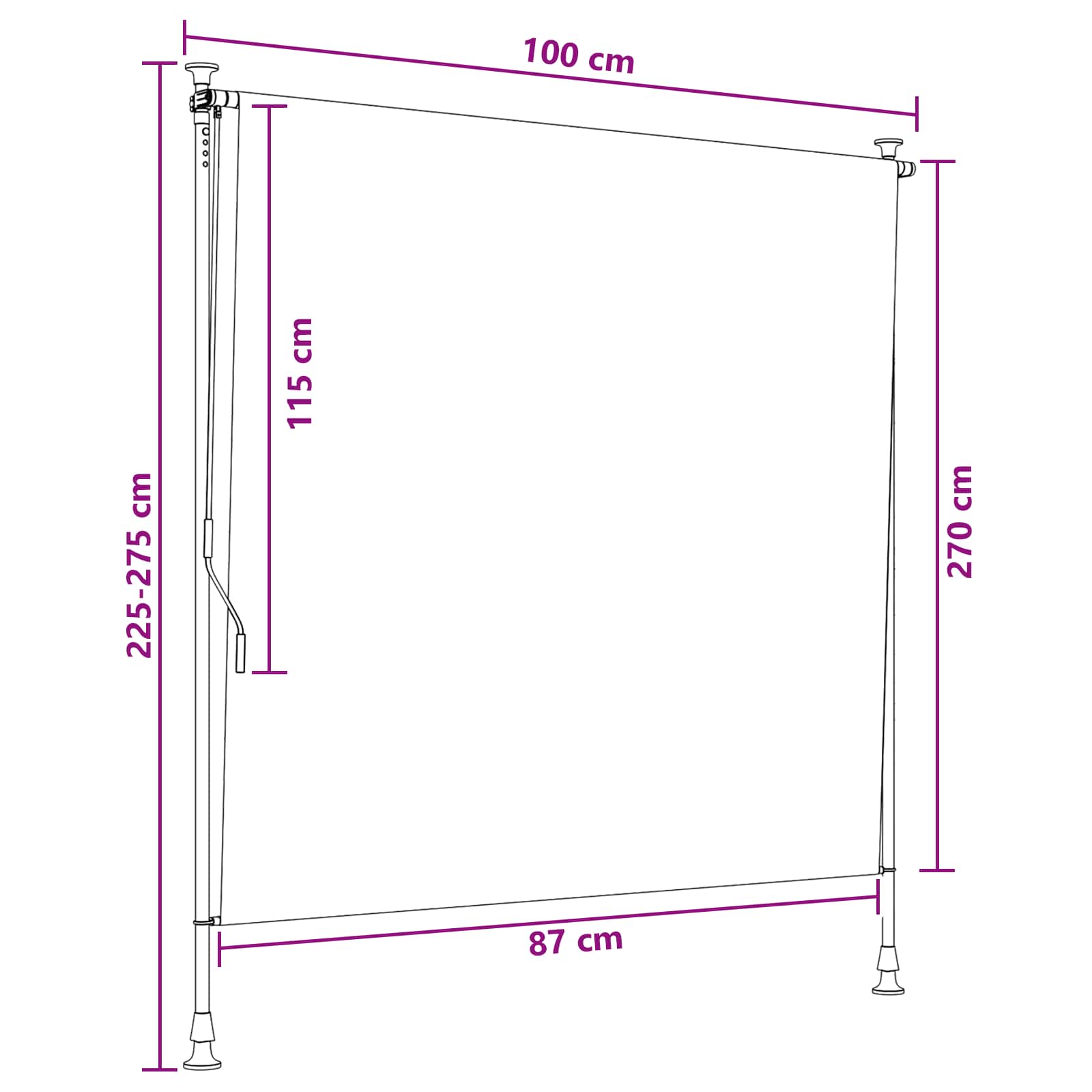 vidaXL Outdoor Rollo Schwarz 100 x 270 cm