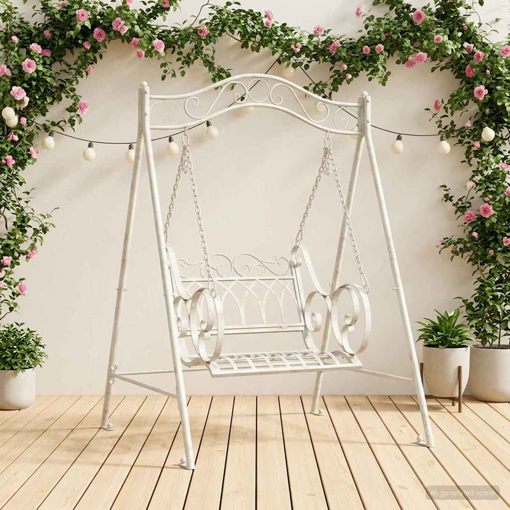 vidaXL Schaukelbank Stahl 113 x 121,5 x 168 cm Antik Weiß
