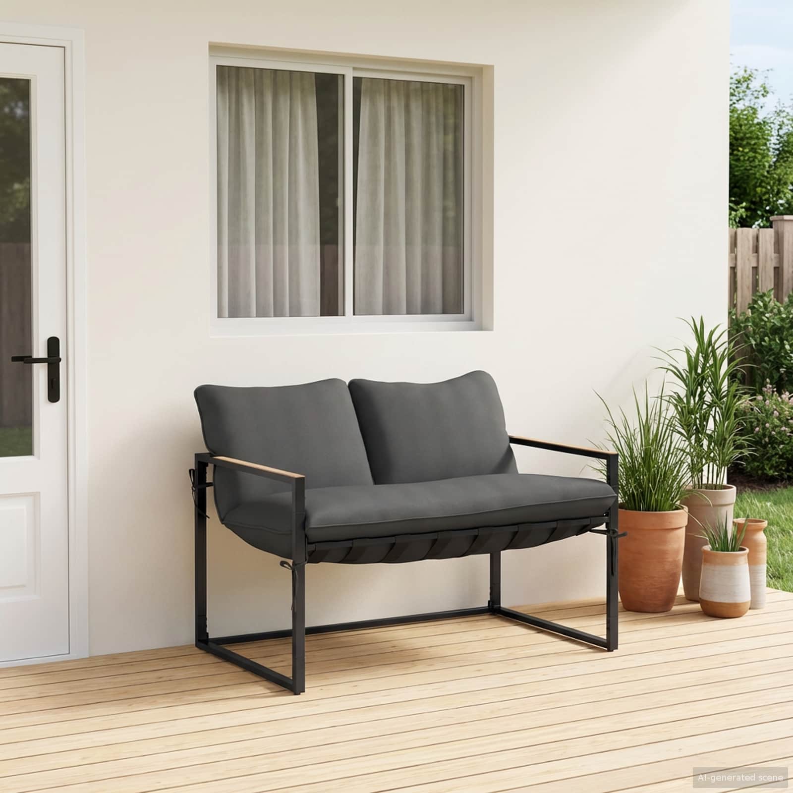 vidaXL Gartensofa-set Schwarz und Anthrazit Stahl