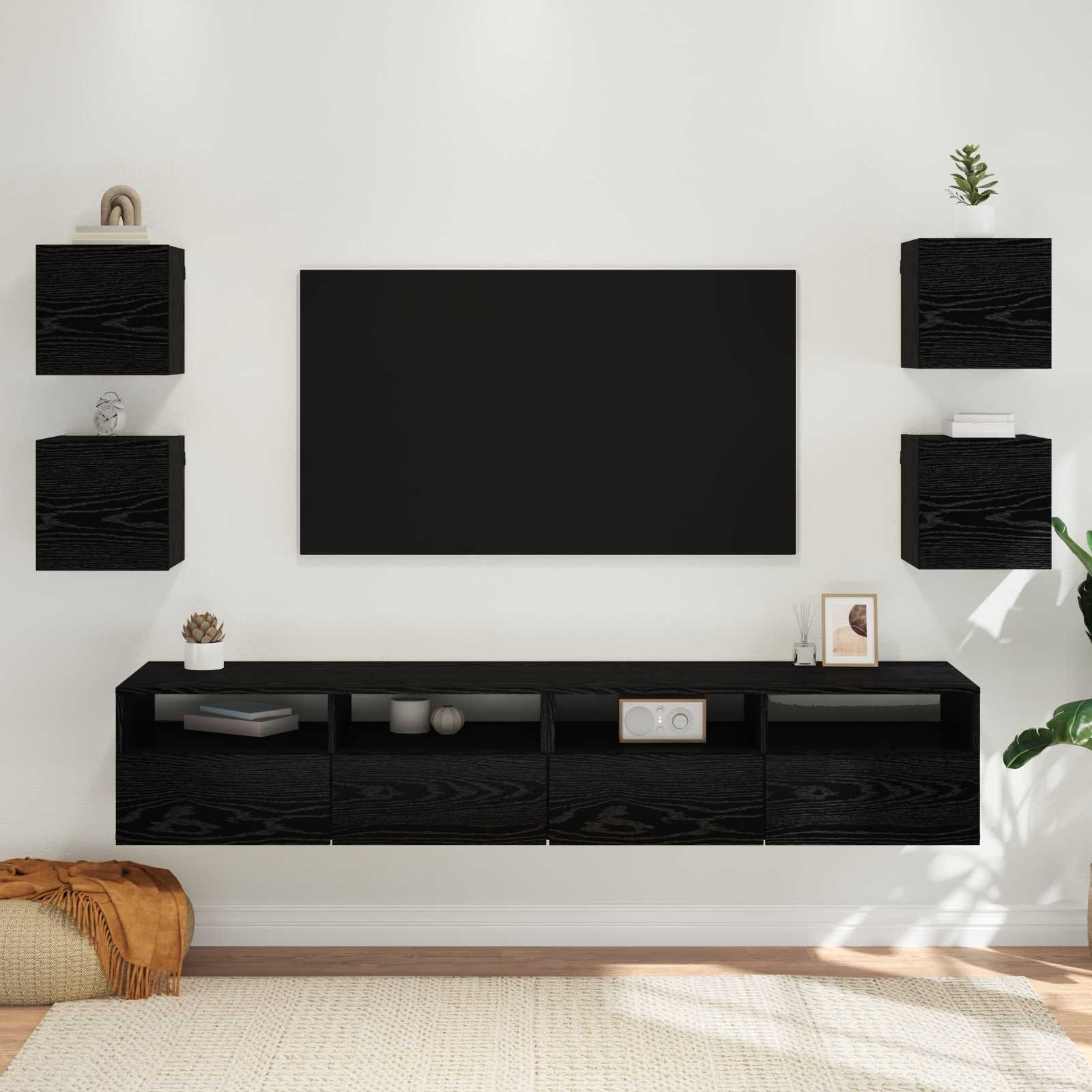 vidaXL Wandmontiertes TV-Regal 4 pcs Schwarze Eiche 30,5 x 30 x 30 cm