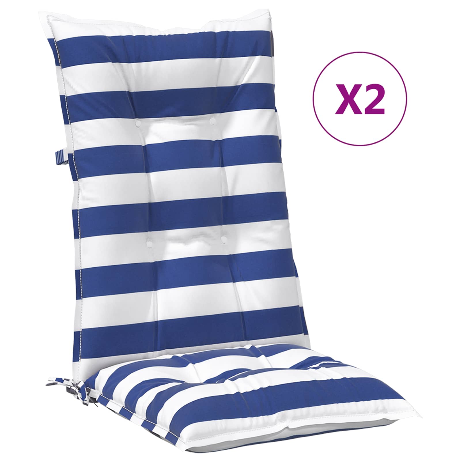 vidaXL Kissen für draußen 2 pcs Blau und Weiß 120 x 50 x 7 cm Stoff