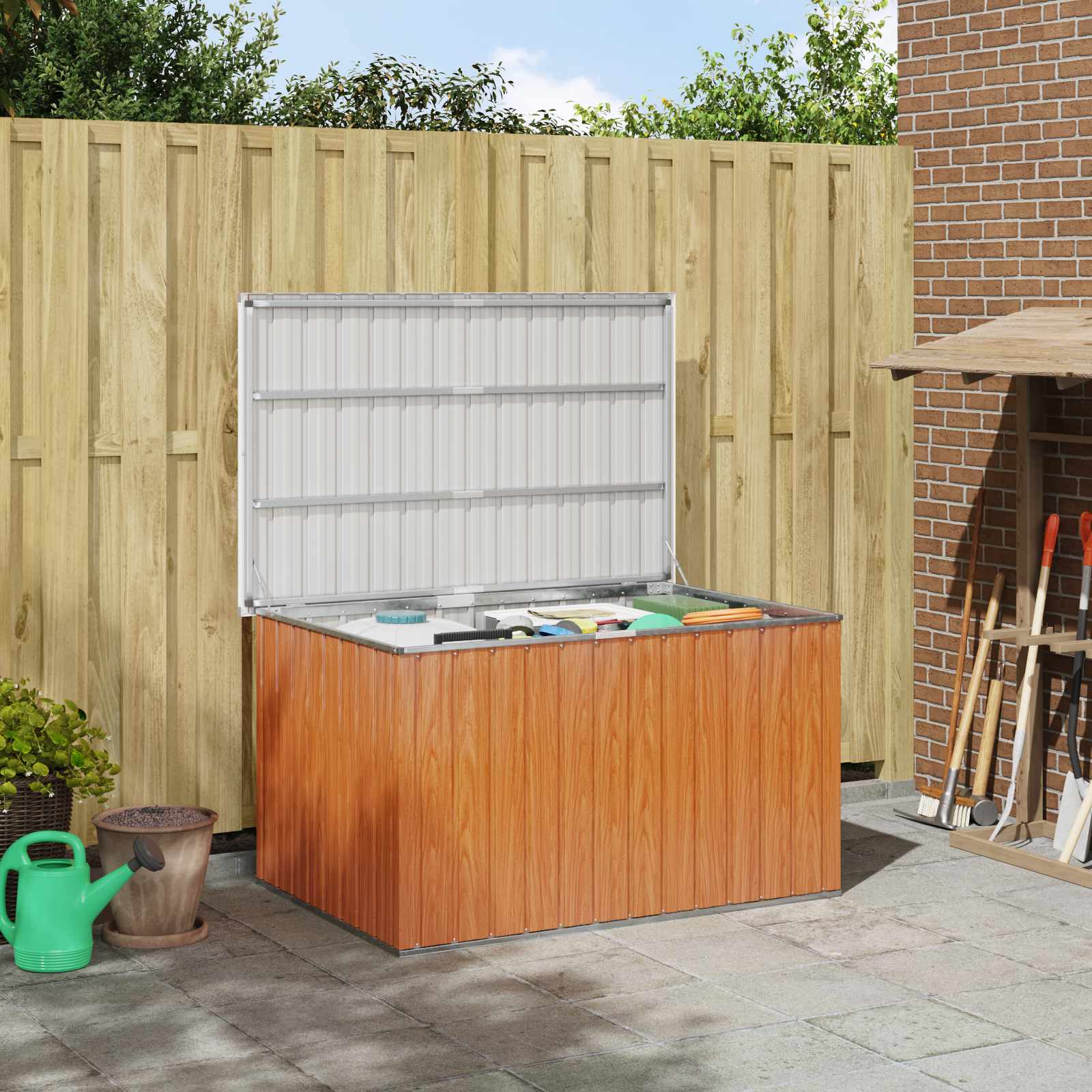 vidaXL Außenlagerbox Verzinkter Stahl 150 x 101 x 91 cm Holz