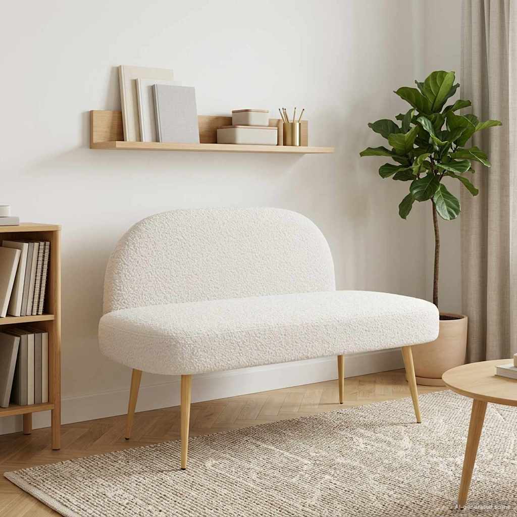 vidaXL Gepolsterte Bank mit Rückenlehne Creme 110 x 60 x 76 cm Bouclé