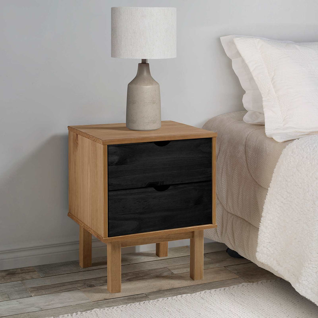 vidaXL Nachttisch OTTA Schwarz 45 x 39 x 57 cm Massives Kiefernholz