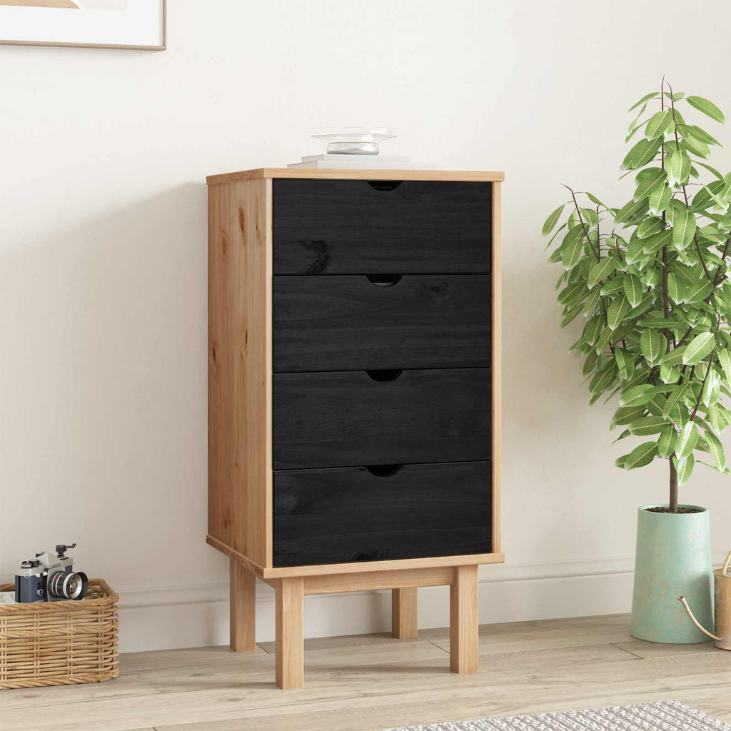 vidaXL Kommode OTTA Schwarz 45 x 39 x 90 cm Massives Kiefernholz