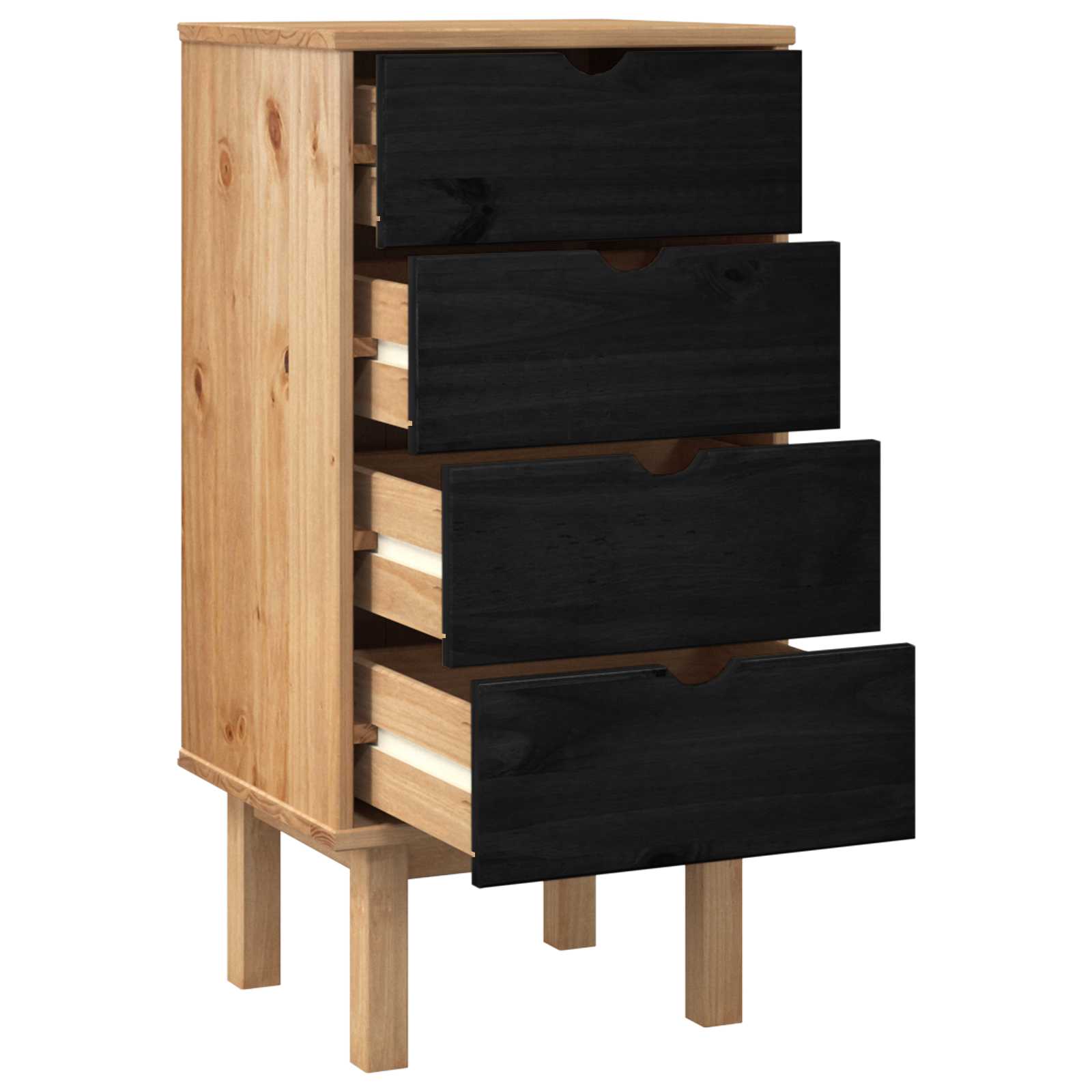 vidaXL Kommode OTTA Schwarz 45 x 39 x 90 cm Massives Kiefernholz