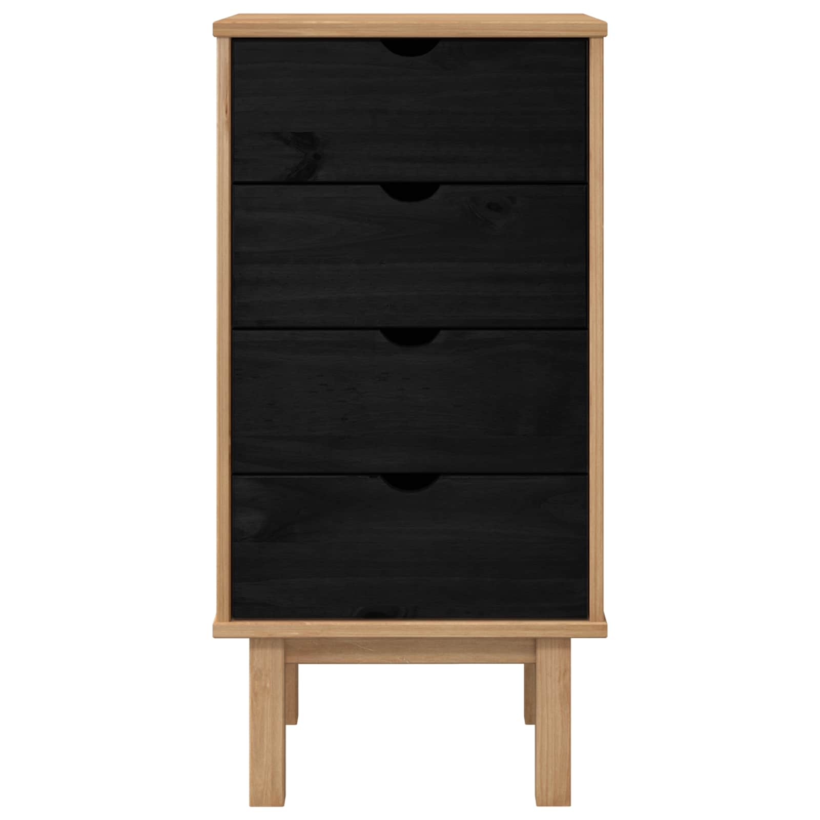 vidaXL Kommode OTTA Schwarz 45 x 39 x 90 cm Massives Kiefernholz