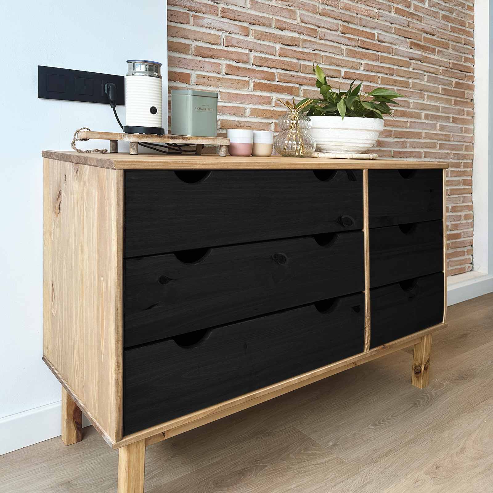vidaXL Schubladenschrank mit Speicher OTTA Schwarz 111 x 43 x 73,5 cm