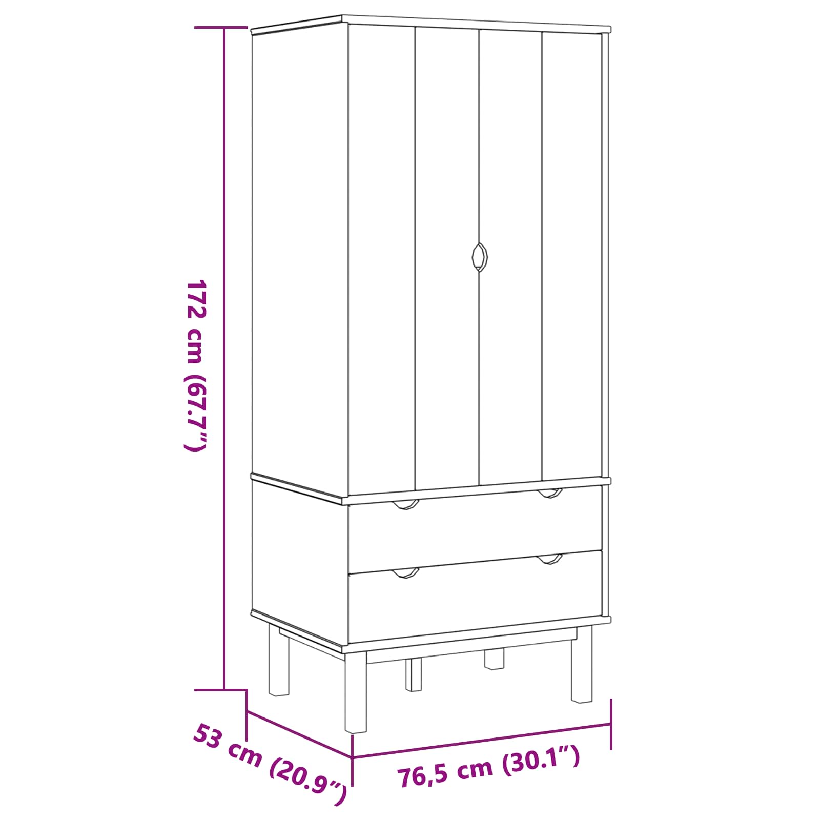 vidaXL Kleiderschrank mit Schubladen OTTA Schwarz 76,5 x 53 x 172 cm