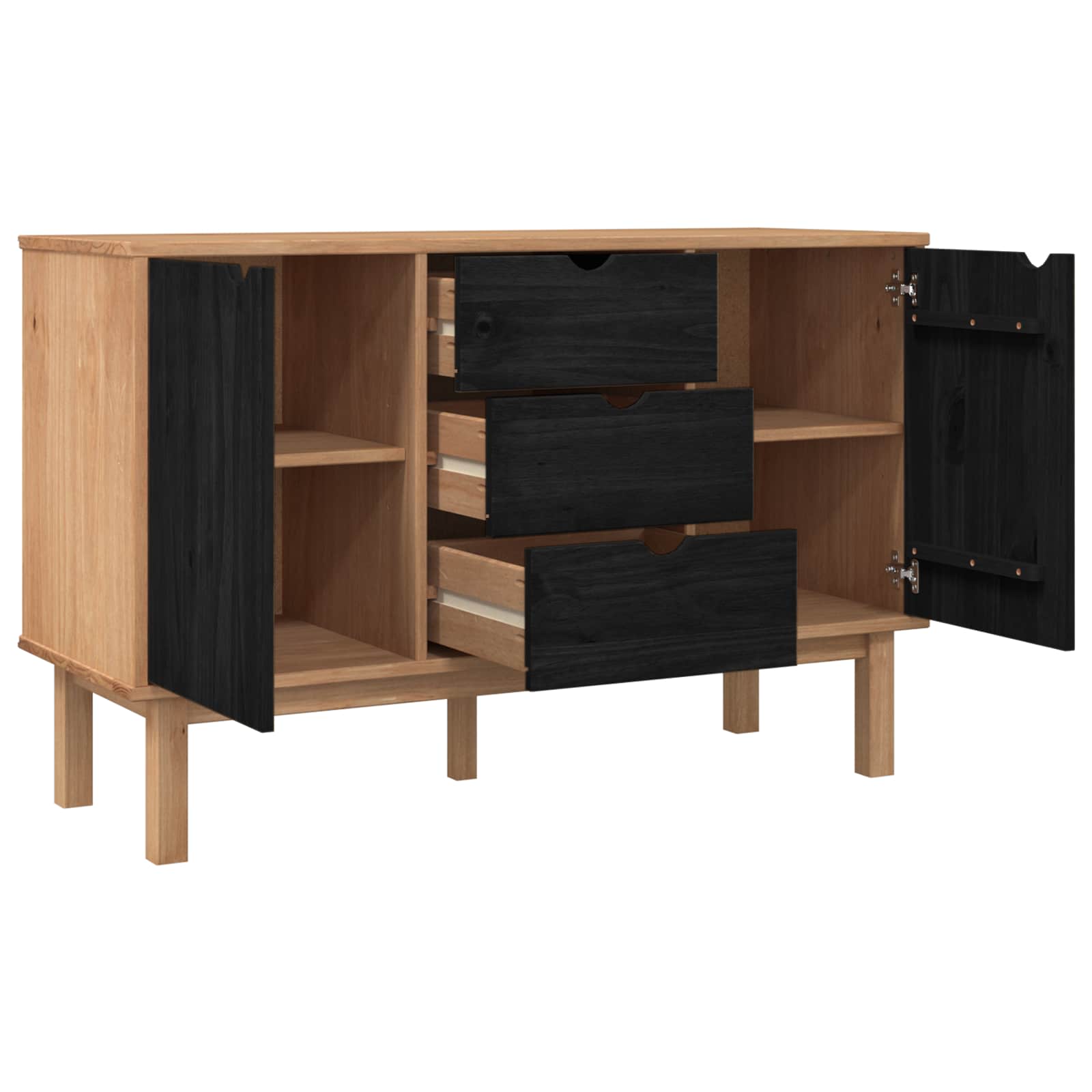 vidaXL Sideboard OTTA Schwarz 113,5 x 43 x 73 cm Massives Kiefernholz