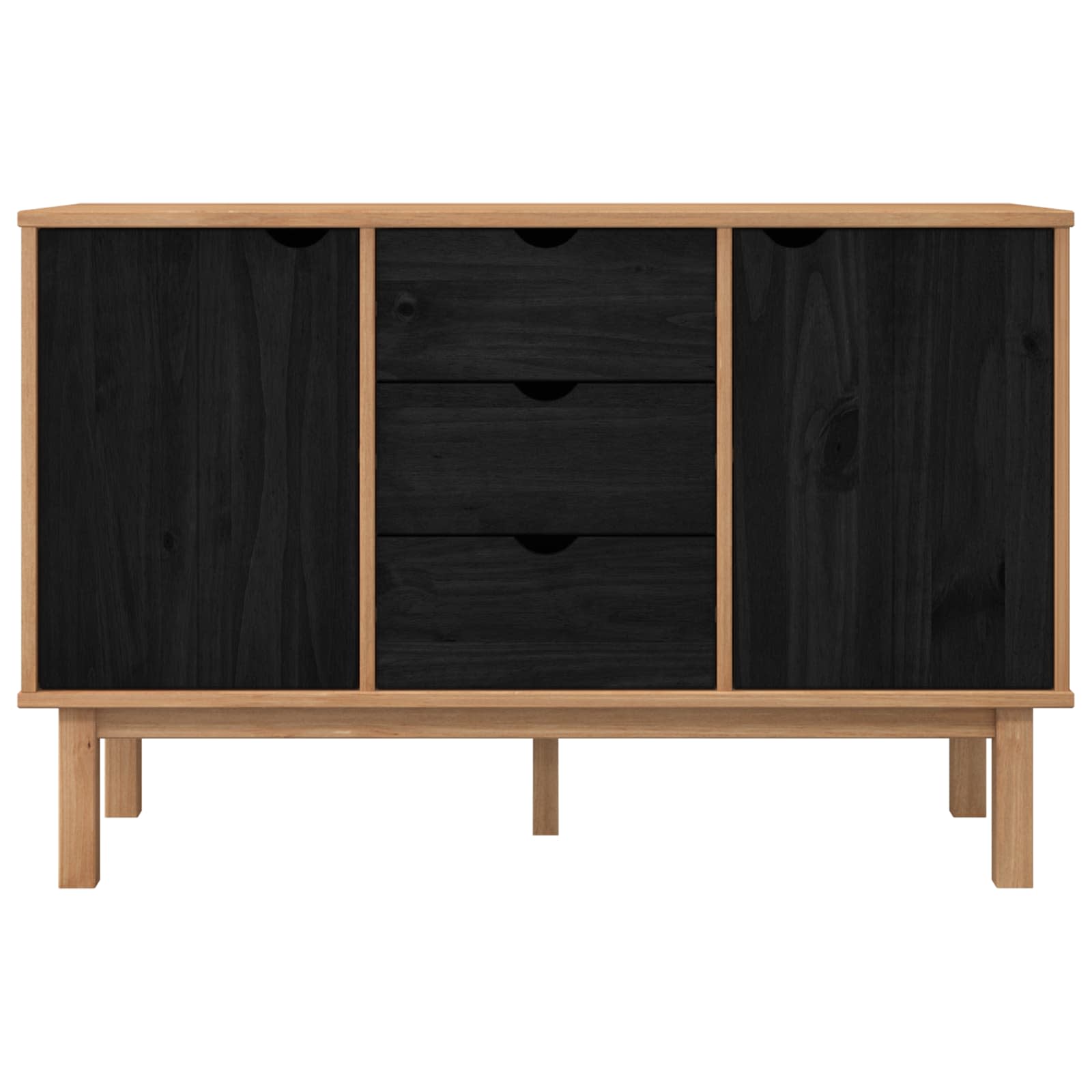 vidaXL Sideboard OTTA Schwarz 113,5 x 43 x 73 cm Massives Kiefernholz