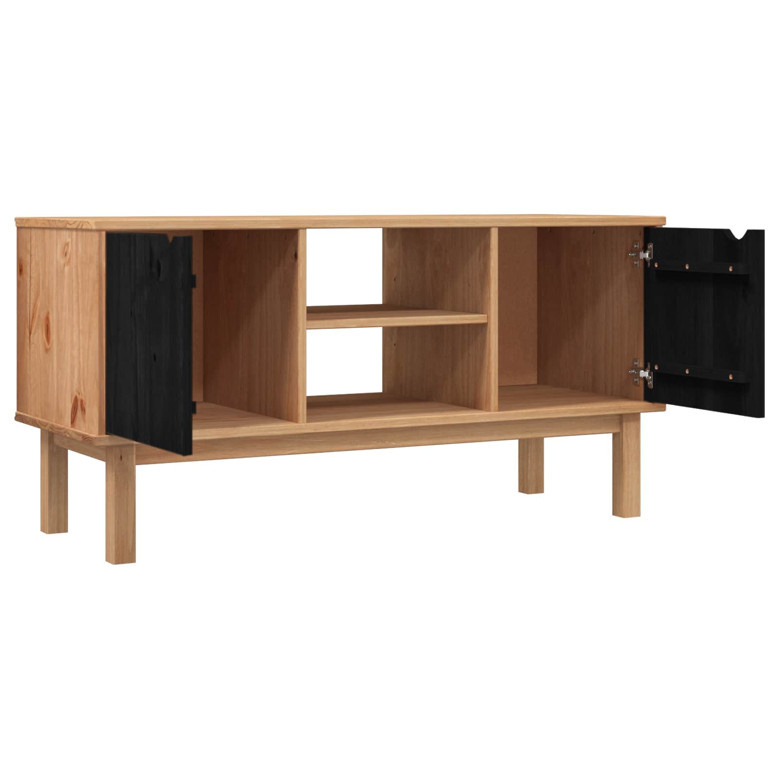 vidaXL TV-Ständer OTTA 113,5 x 43 x 57 cm Schwarz Massives Kiefernholz