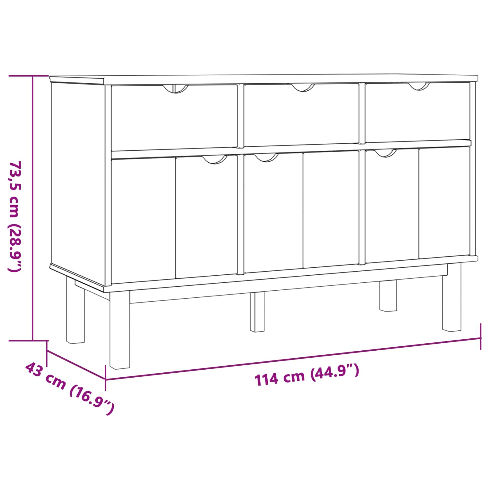 vidaXL Sideboard OTTA Braun und Schwarz 114 x 43 x 73,5 cm
