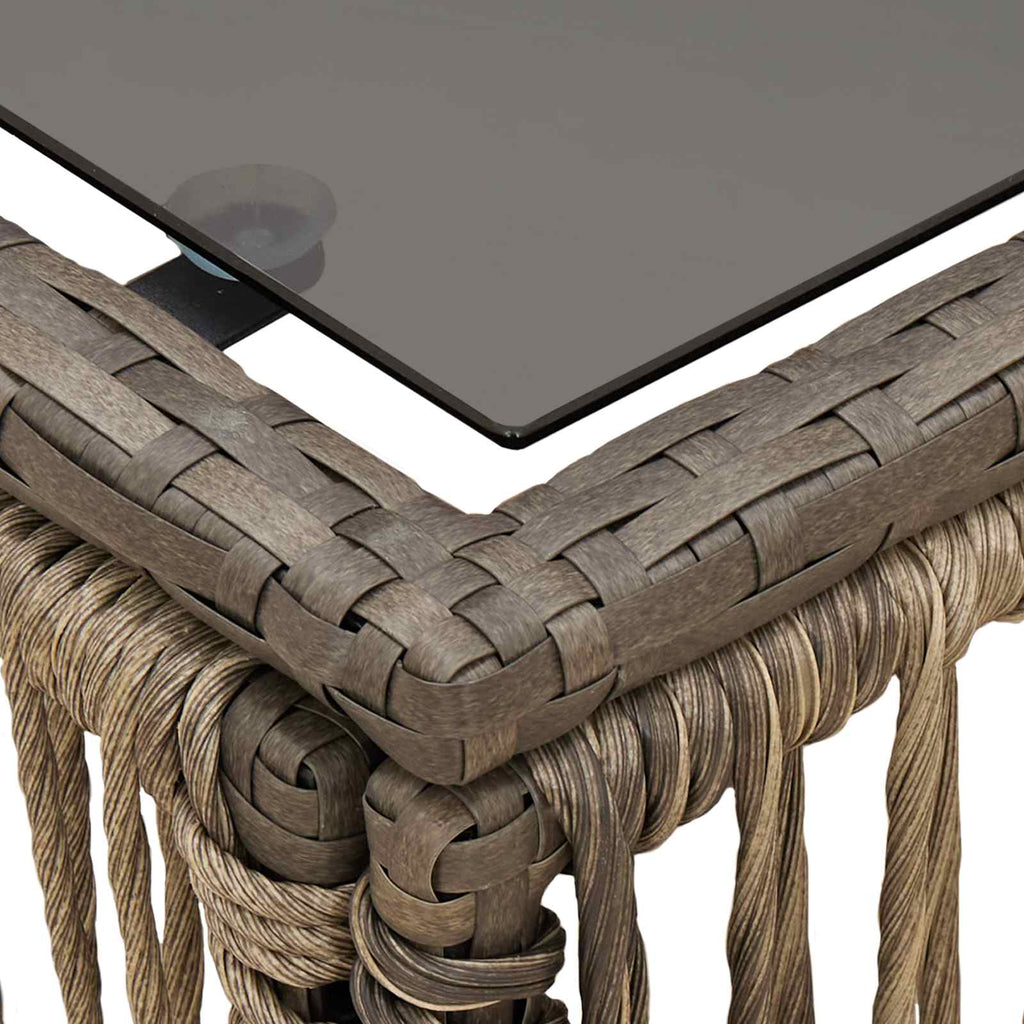 vidaXL Gartentisch Grau und Schwarz 55 x 55 x 37 cm PE Rattan und Glas