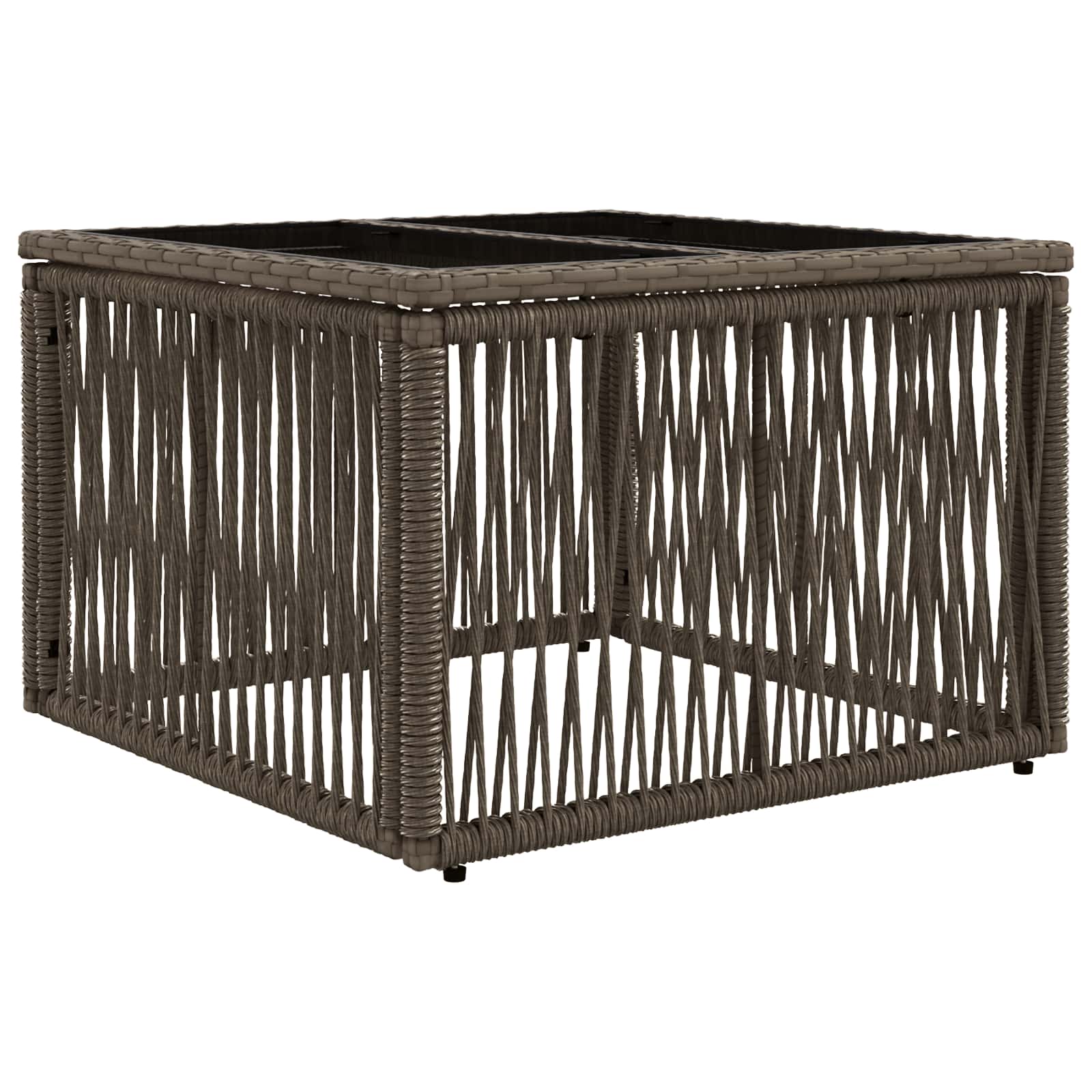 vidaXL Gartentisch Grau und Schwarz 55 x 55 x 37 cm PE Rattan und Glas