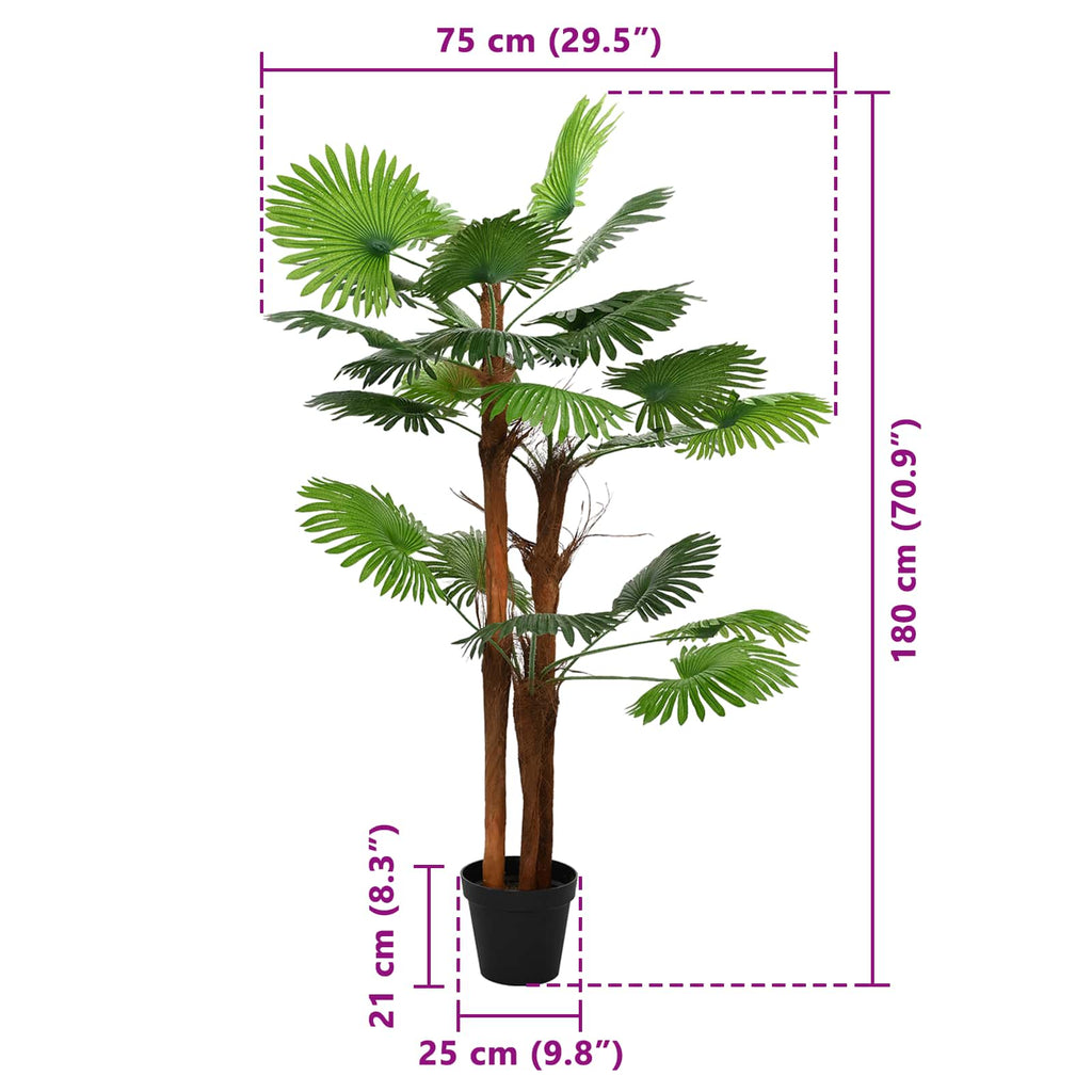 vidaXL Künstliche Fächerpalme Grün 75 x 25 x 180 cm Stoff und Bambus