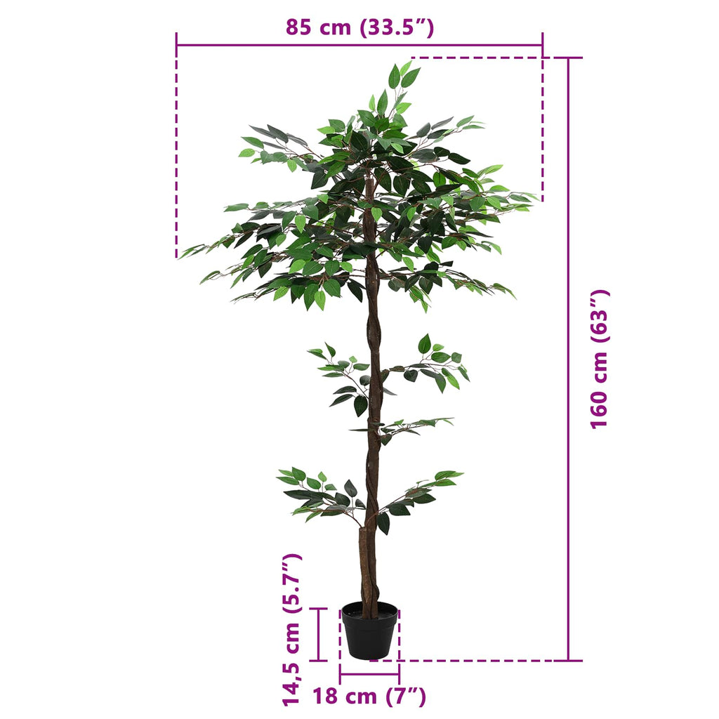 vidaXL Künstliche Ficus-Pflanze Grün 85 x 18 x 160 cm Stoff und Holz