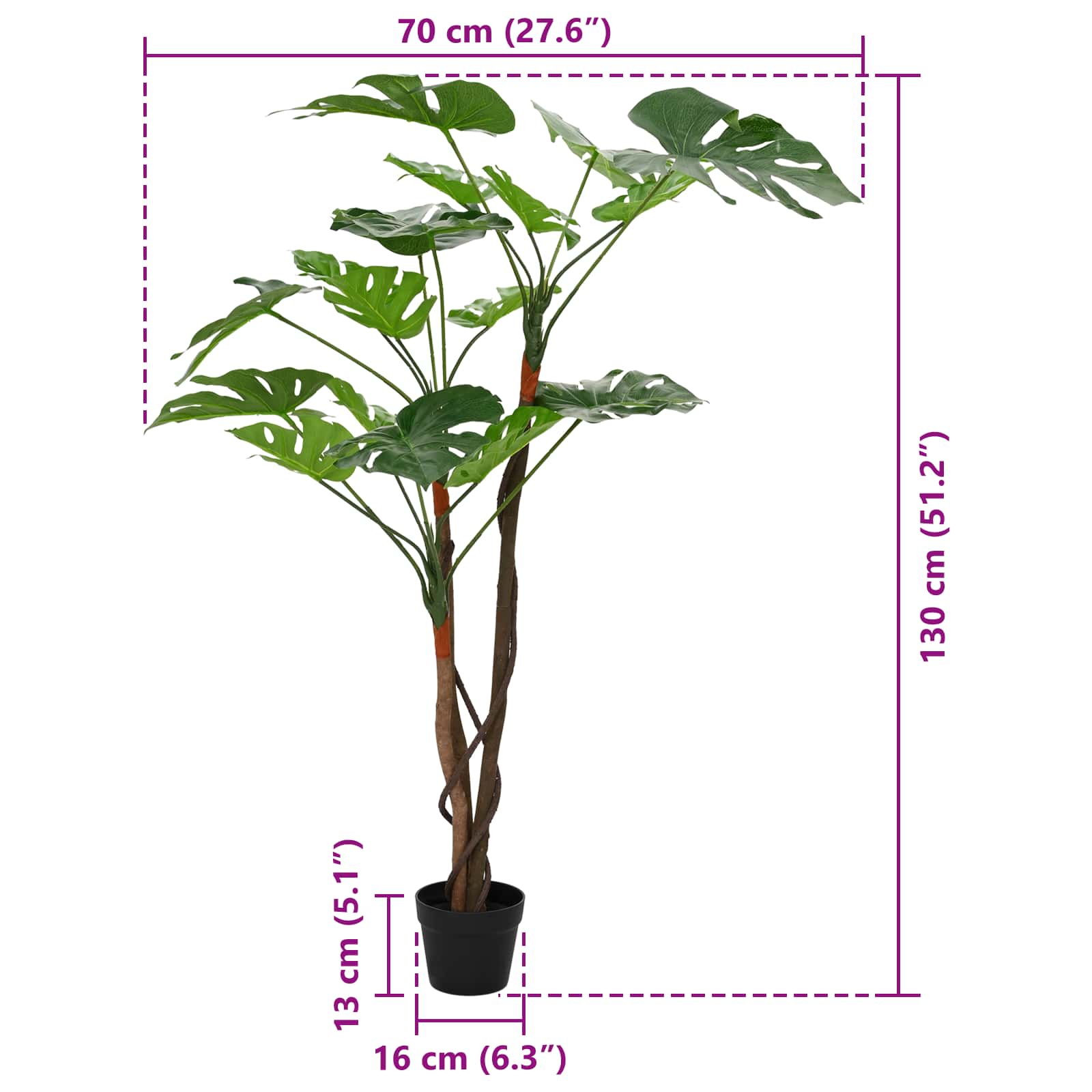 vidaXL Künstliche Monstera Pflanze Grün 70 x 16 x 130 cm