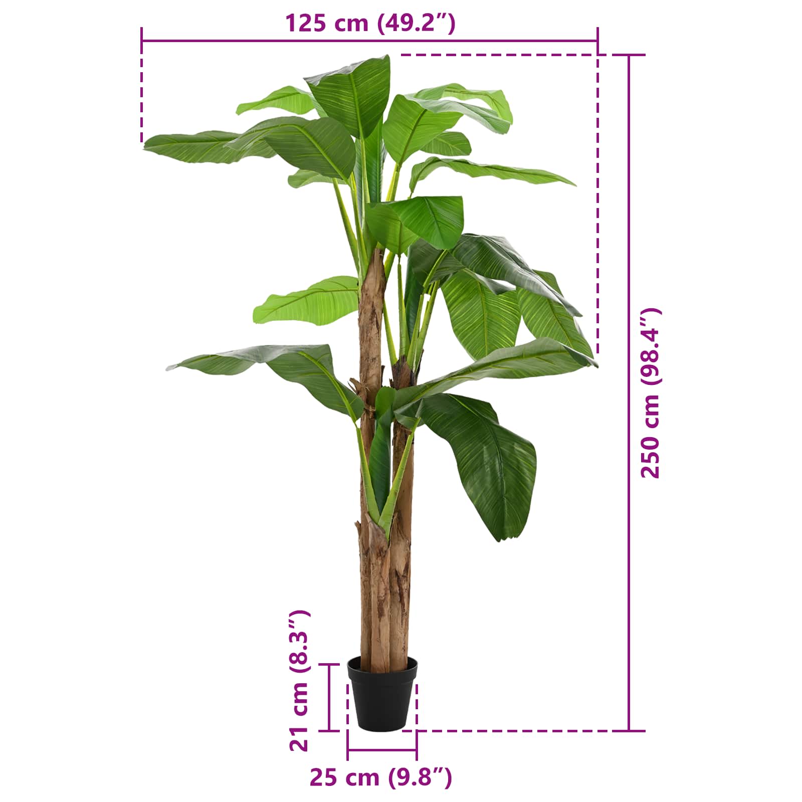 vidaXL Künstlicher Bananenbaum Grün 125 x 25 x 250 cm Stoff und Bambus